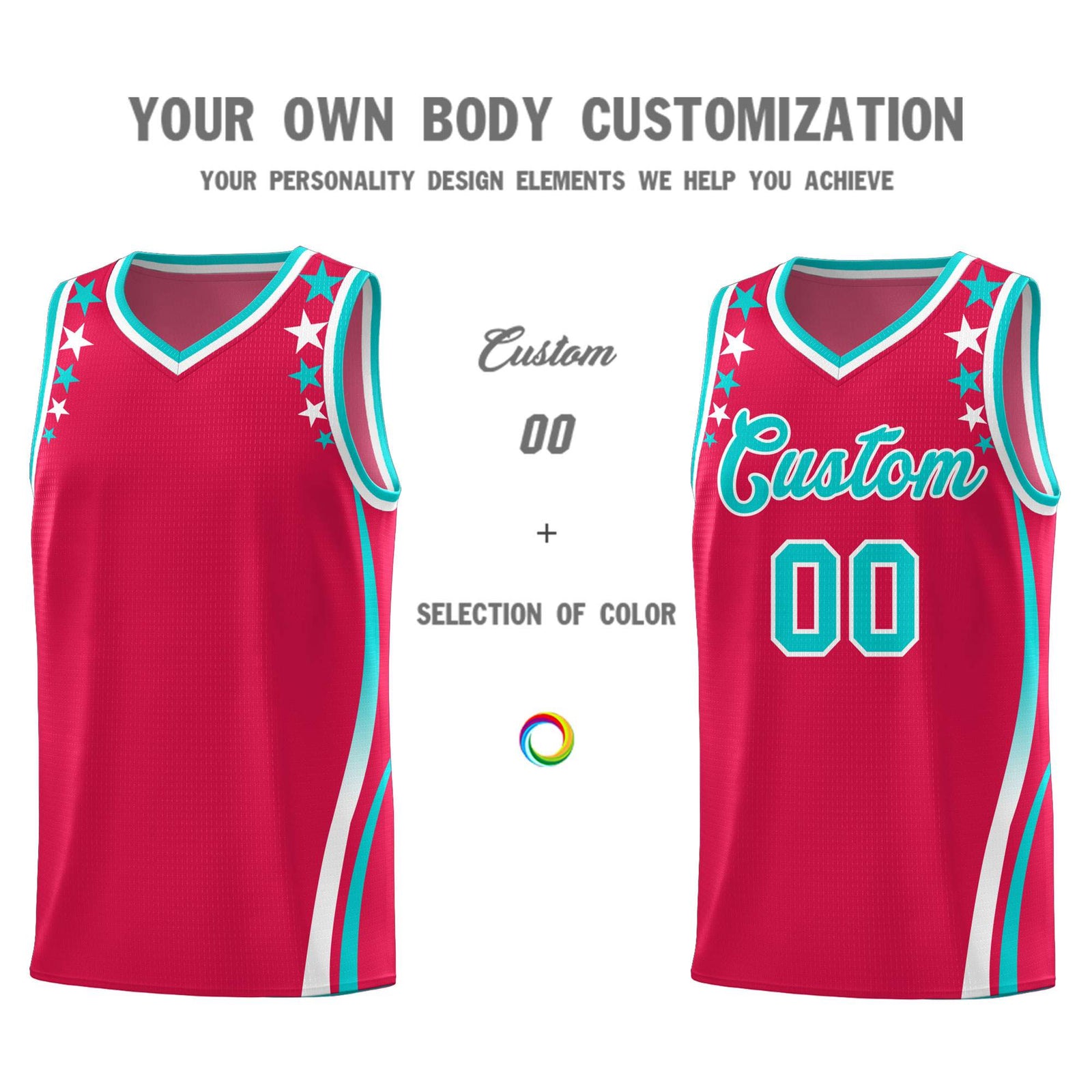Custom Red Shoulders Star Pattern Side Color Block Sports Uniform Basketball Kits