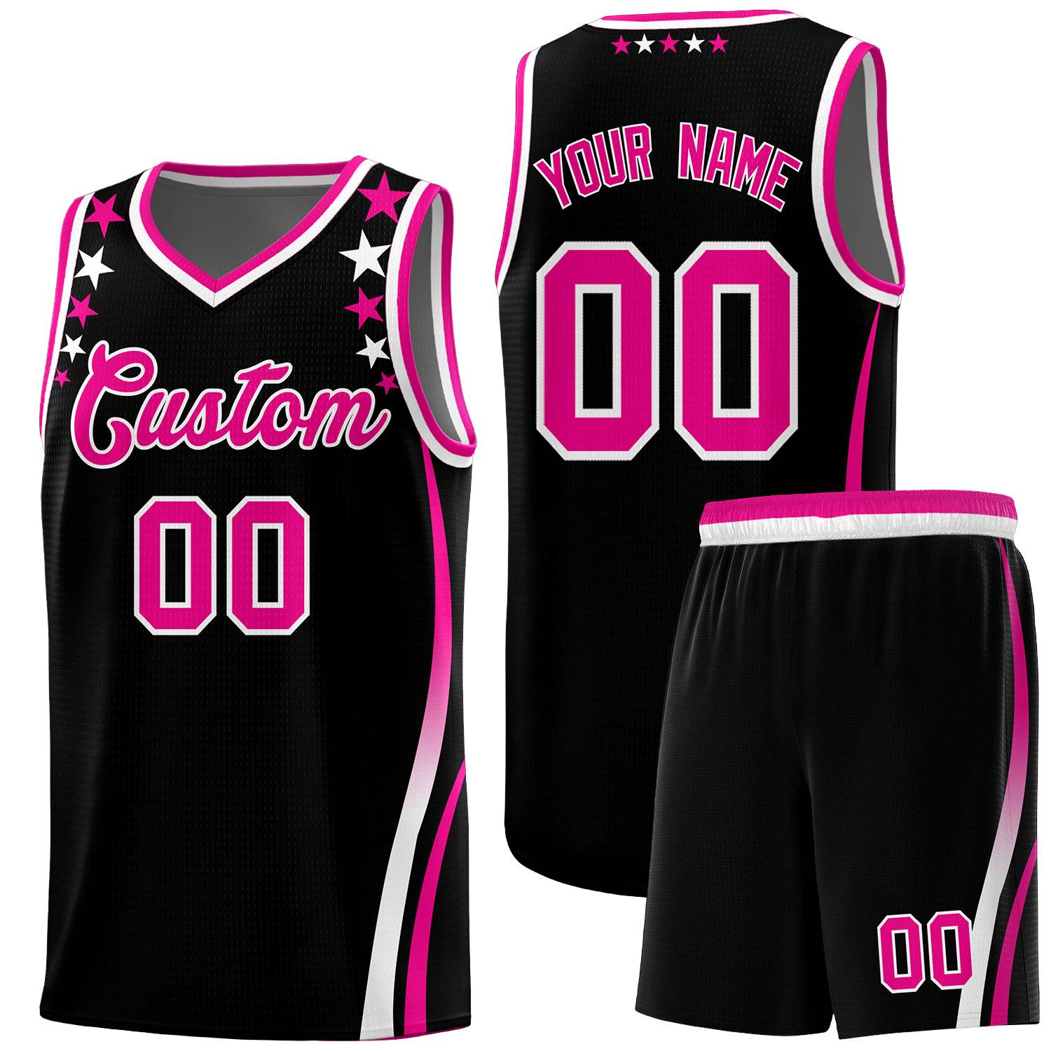 Custom Black Shoulders Star Pattern Side Color Block Sports Uniform Basketball Kits