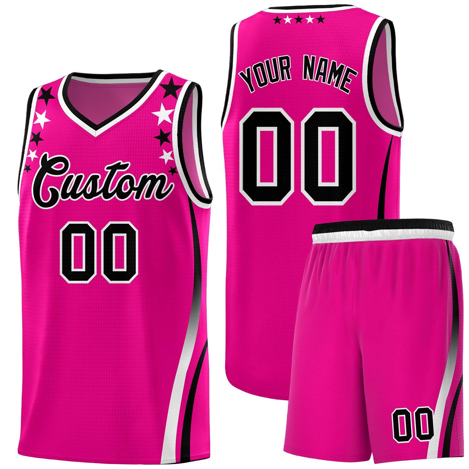 Custom Red Shoulders Star Pattern Side Color Block Sports Uniform Basketball Kits