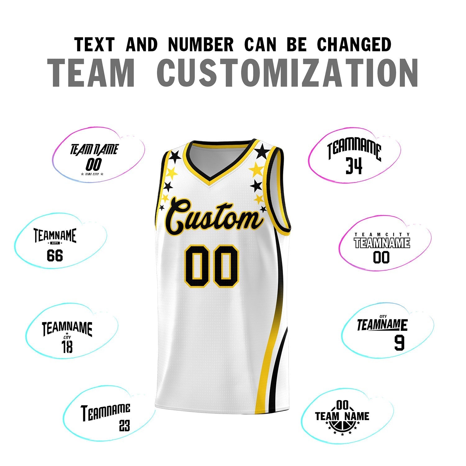 Custom White Shoulders Star Pattern Side Color Block Sports Uniform Basketball Kits