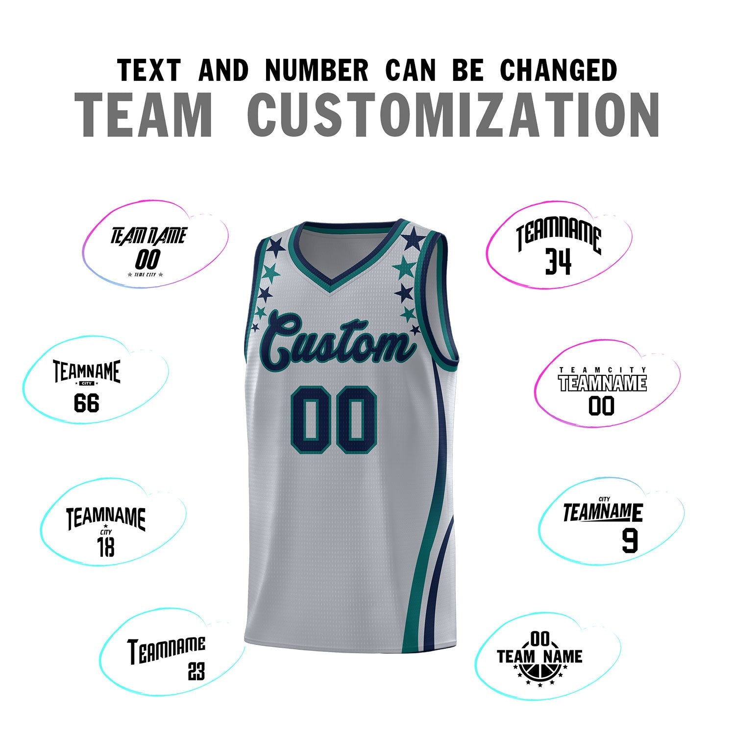Custom Gray Shoulders Star Pattern Side Color Block Sports Uniform Basketball Kits