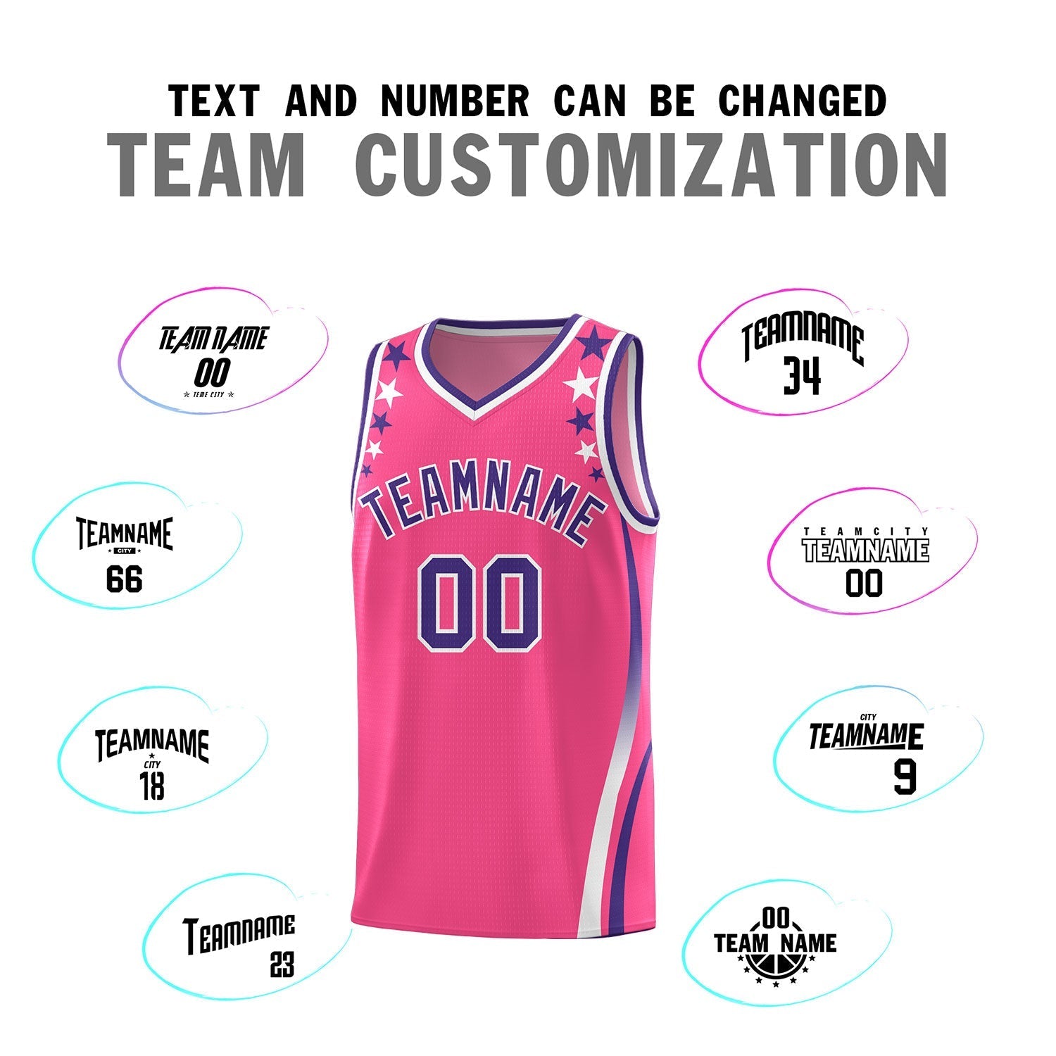 Custom Pink Shoulders Star Pattern Side Color Block Sports Uniform Basketball Kits