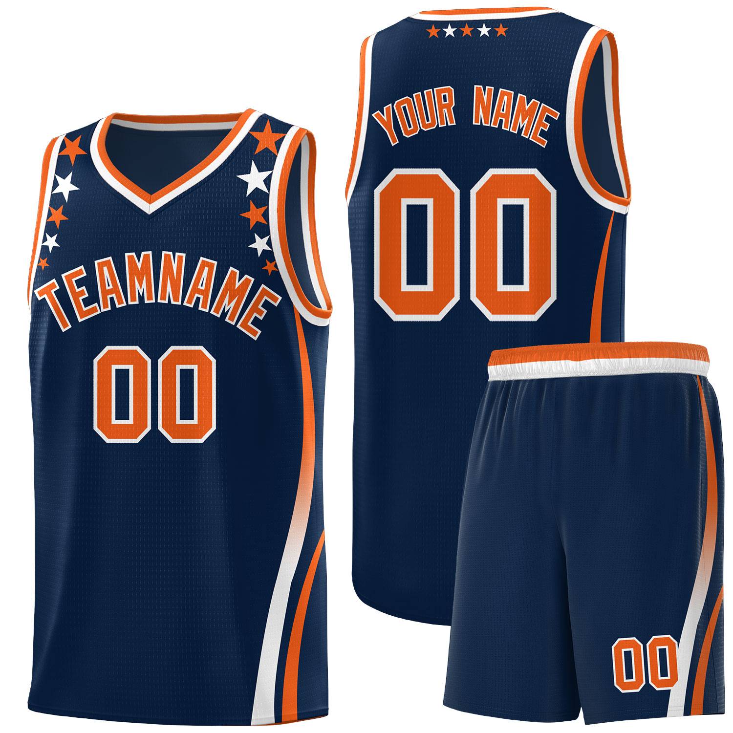 Custom Navy Shoulders Star Pattern Side Color Block Sports Uniform Basketball Kits