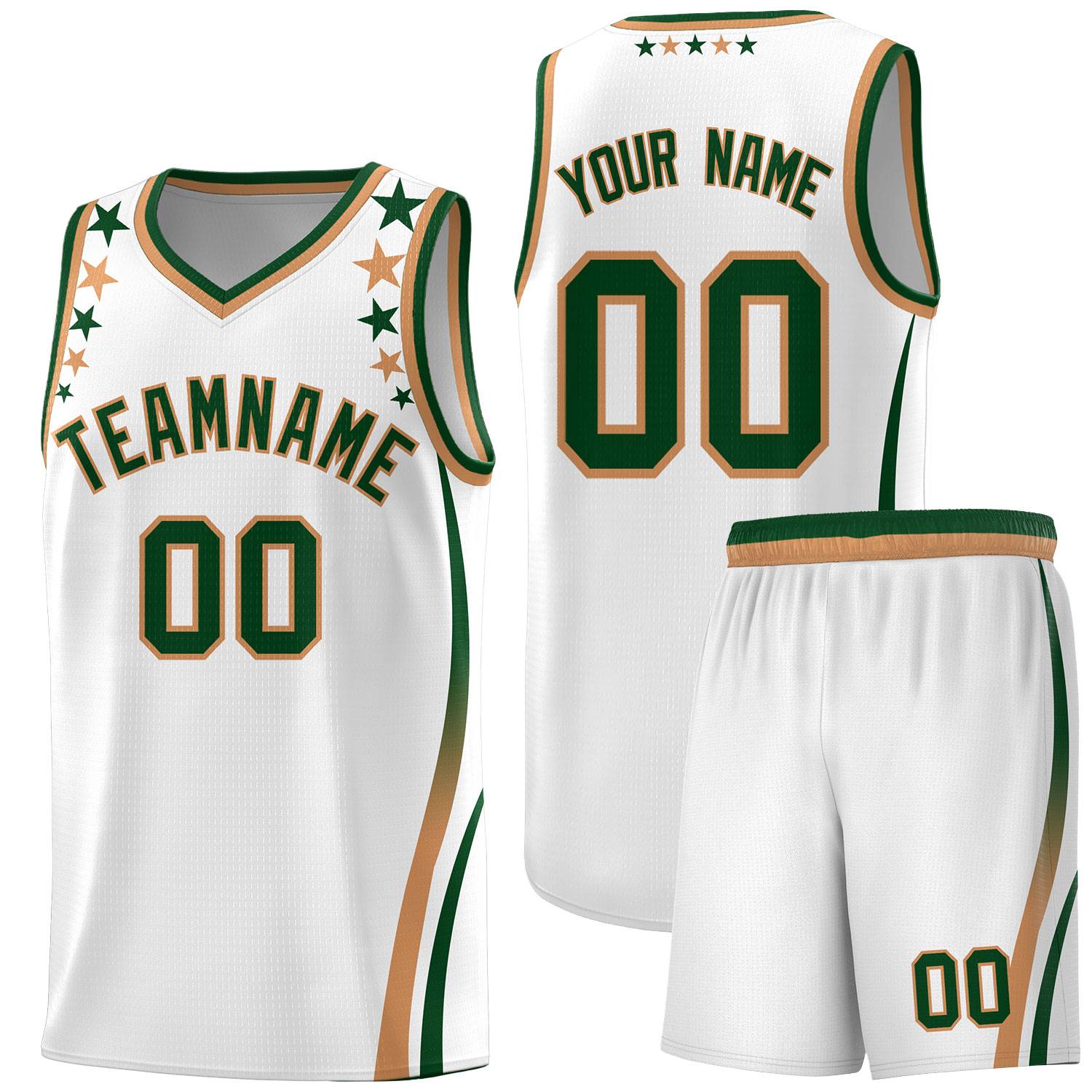 Custom White Shoulders Star Pattern Side Color Block Sports Uniform Basketball Kits