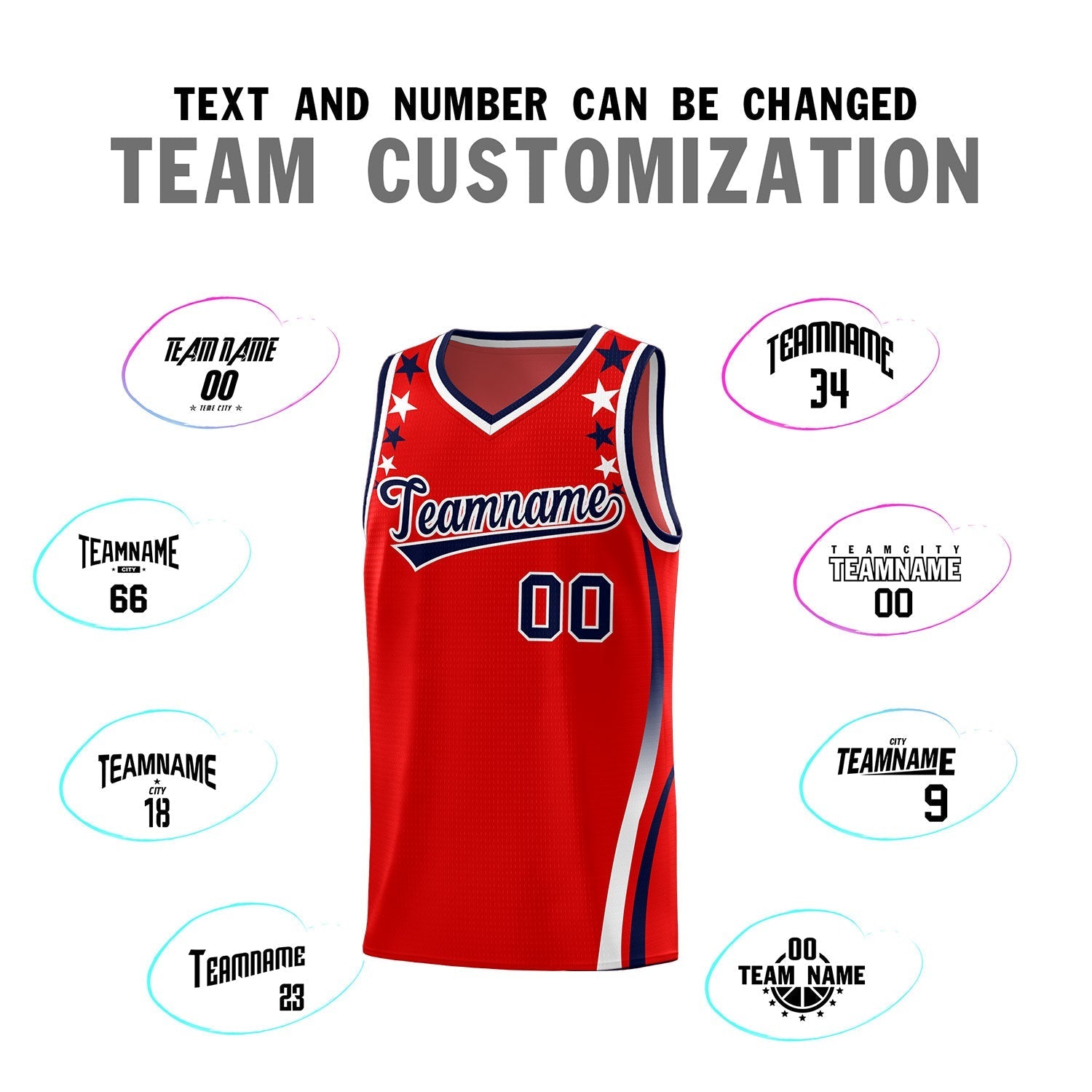 Custom Red Shoulders Star Pattern Side Color Block Sports Uniform Basketball Kits