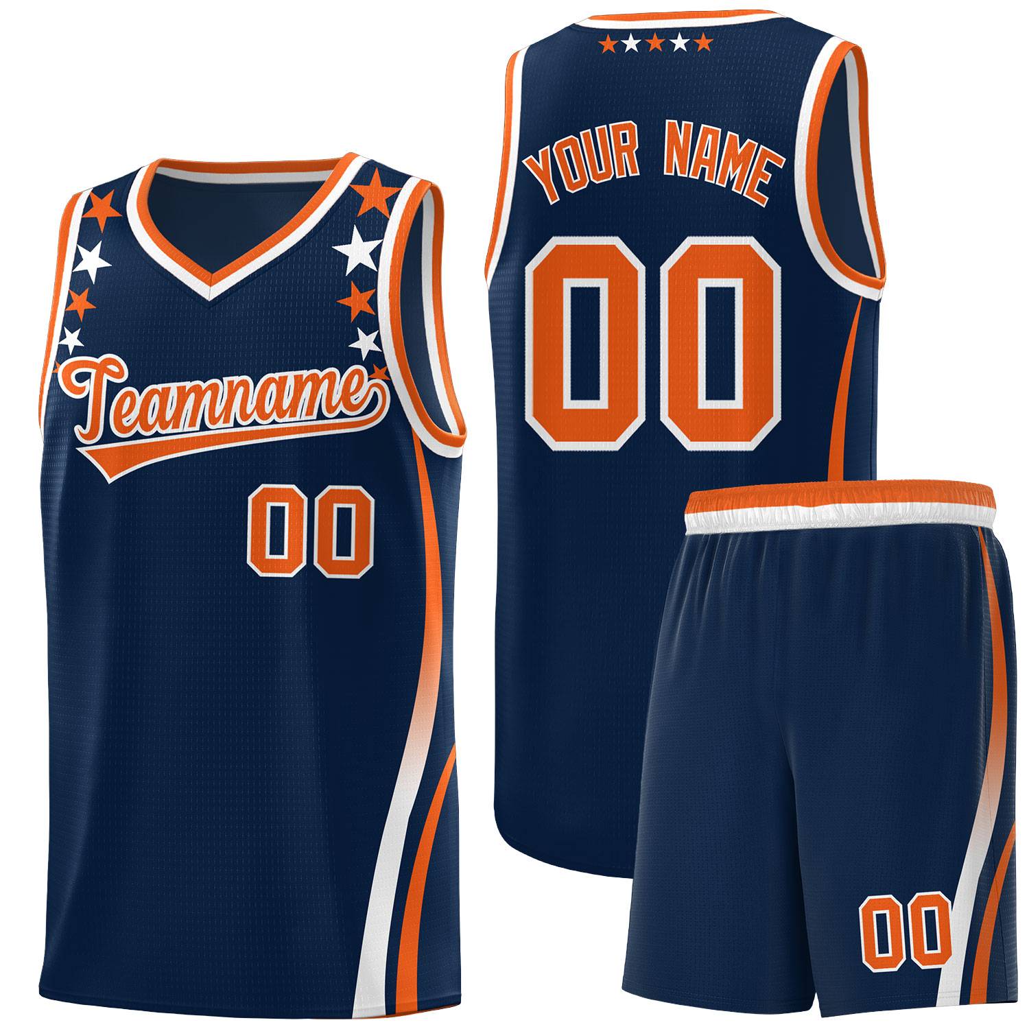 Custom Navy Shoulders Star Pattern Side Color Block Sports Uniform Basketball Kits