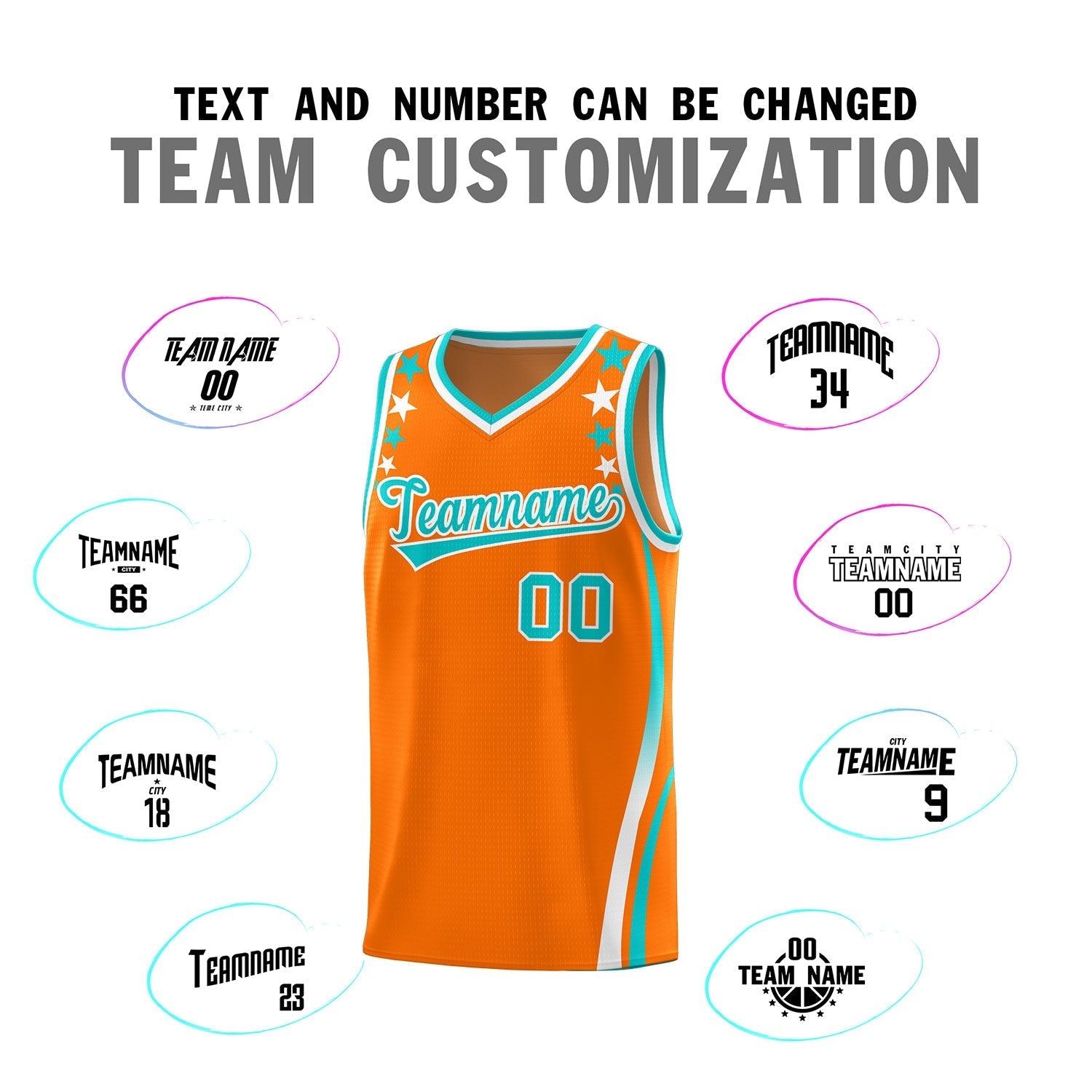 Custom Orange Shoulders Star Pattern Side Color Block Sports Uniform Basketball Kits