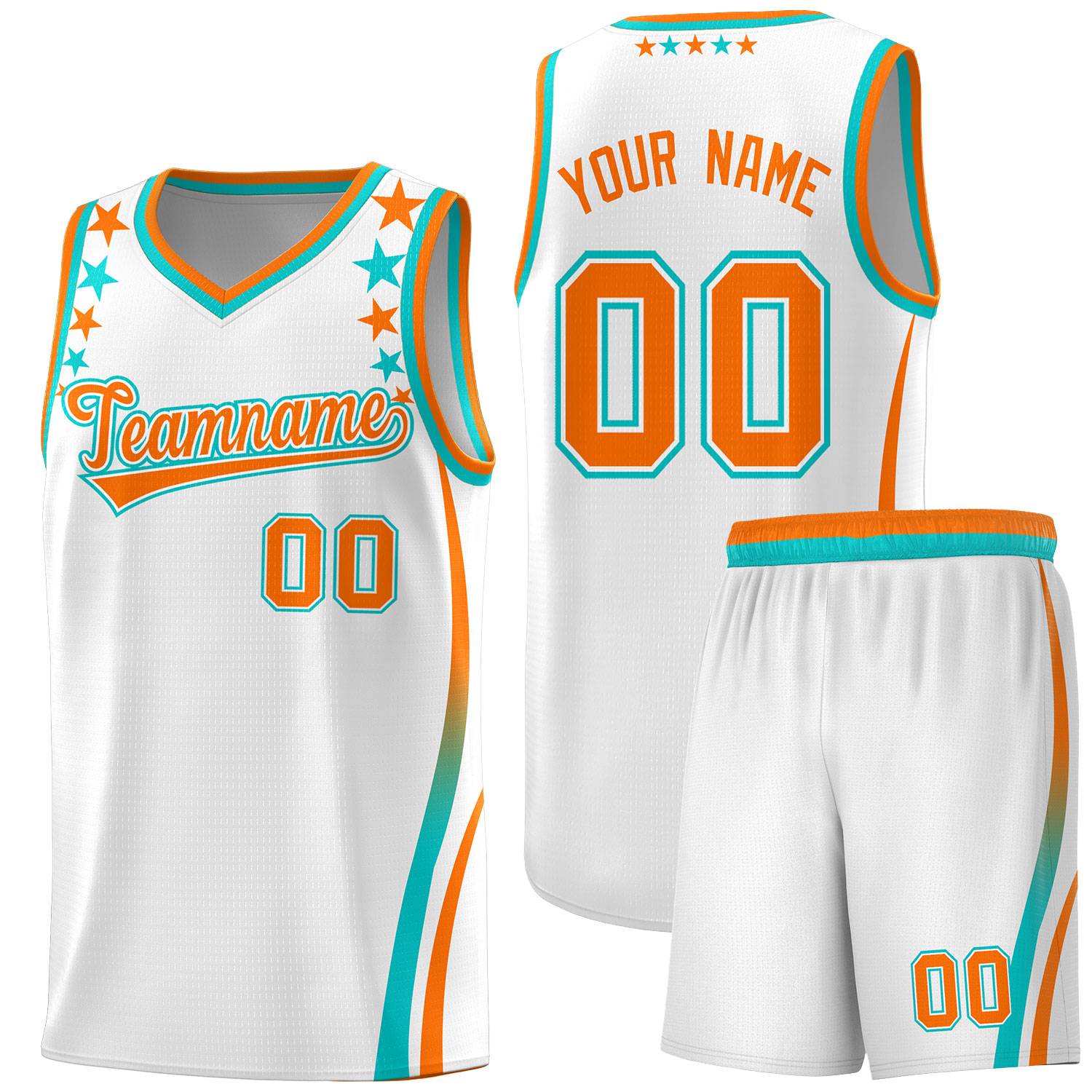 Custom White Shoulders Star Pattern Side Color Block Sports Uniform Basketball Kits