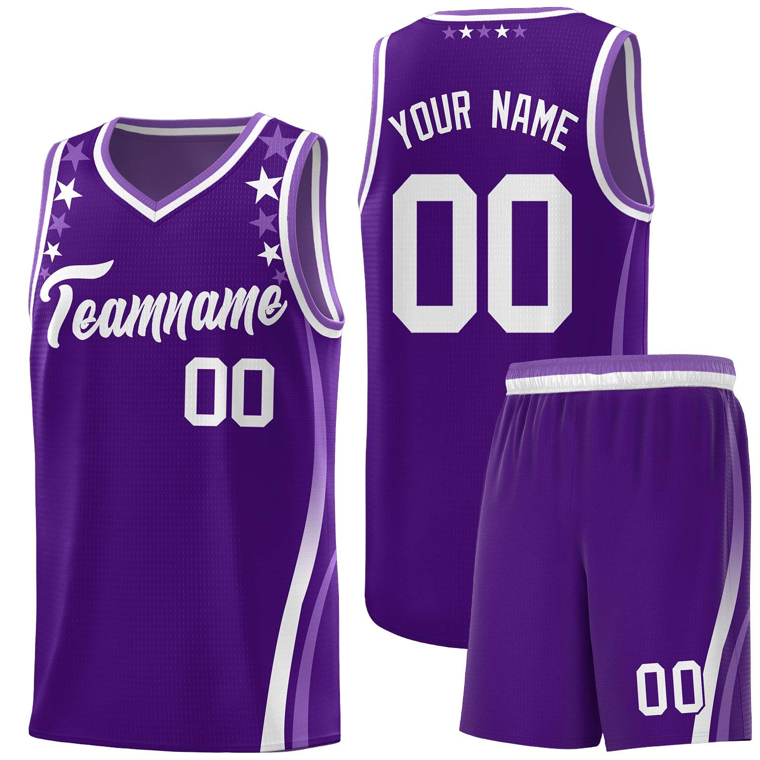 Custom Purple Shoulders Star Pattern Side Color Block Sports Uniform Basketball Kits