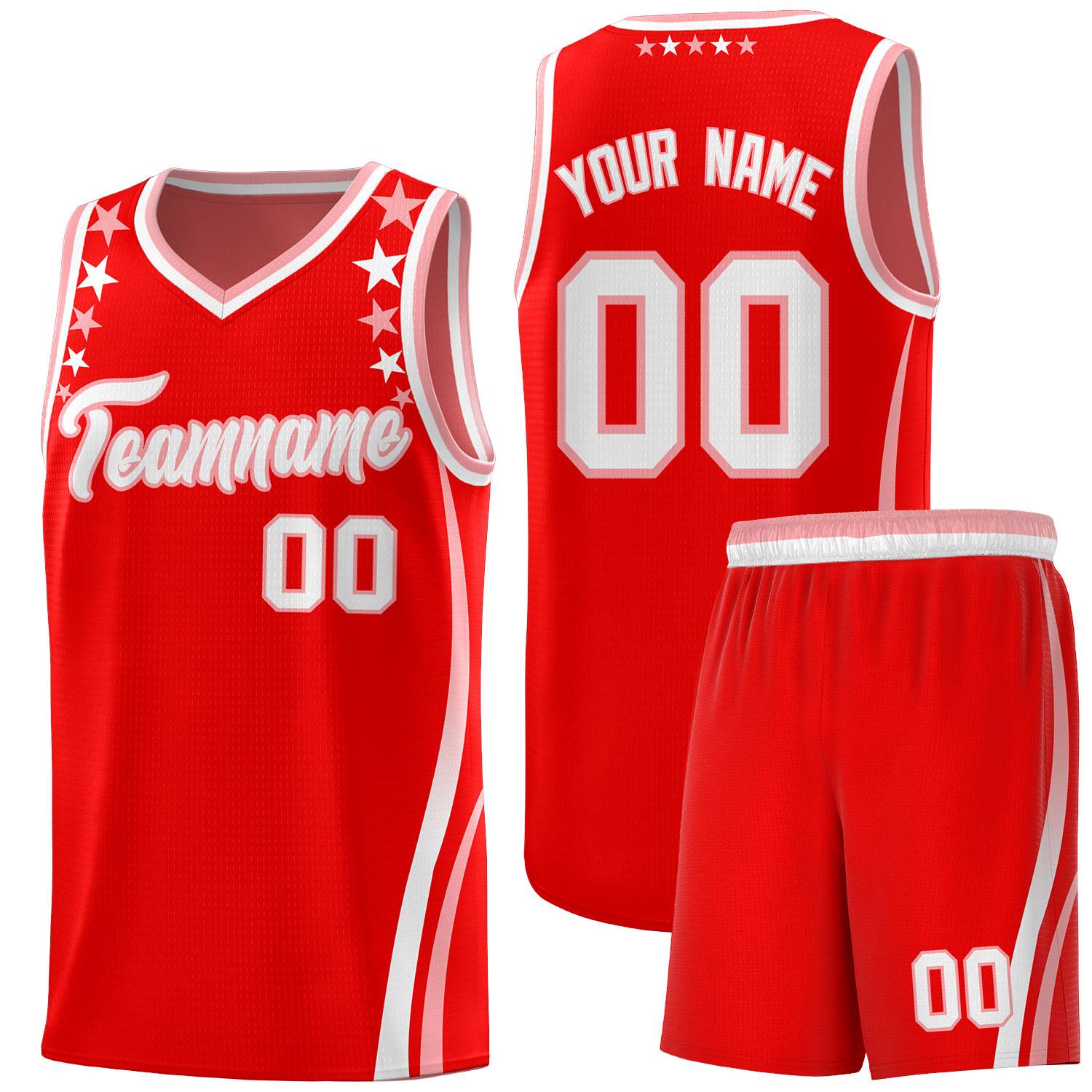Custom Red Shoulders Star Pattern Side Color Block Sports Uniform Basketball Kits