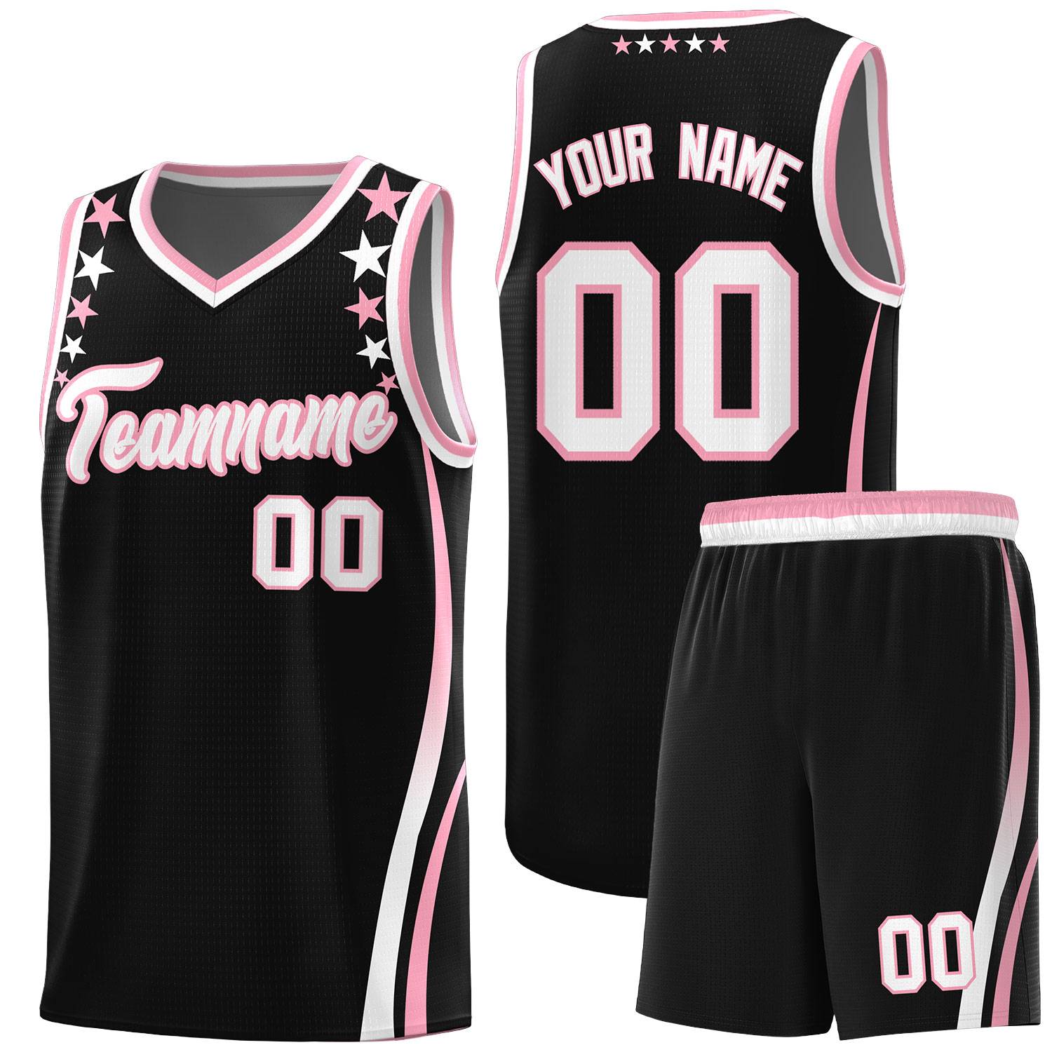 Custom Black Shoulders Star Pattern Side Color Block Sports Uniform Basketball Kits