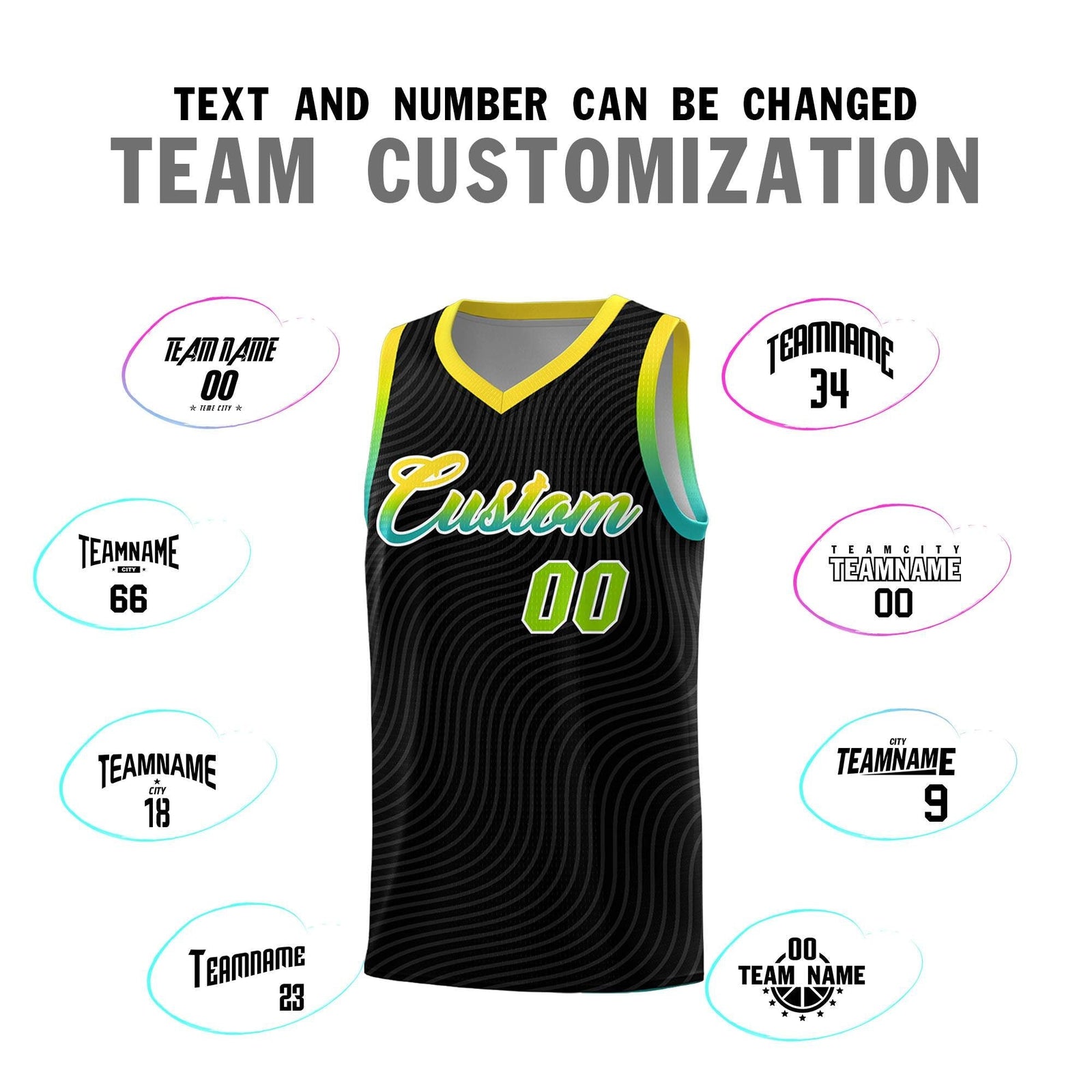 Custom Black Gold Wave Pattern Sports Uniform Basketball Kits
