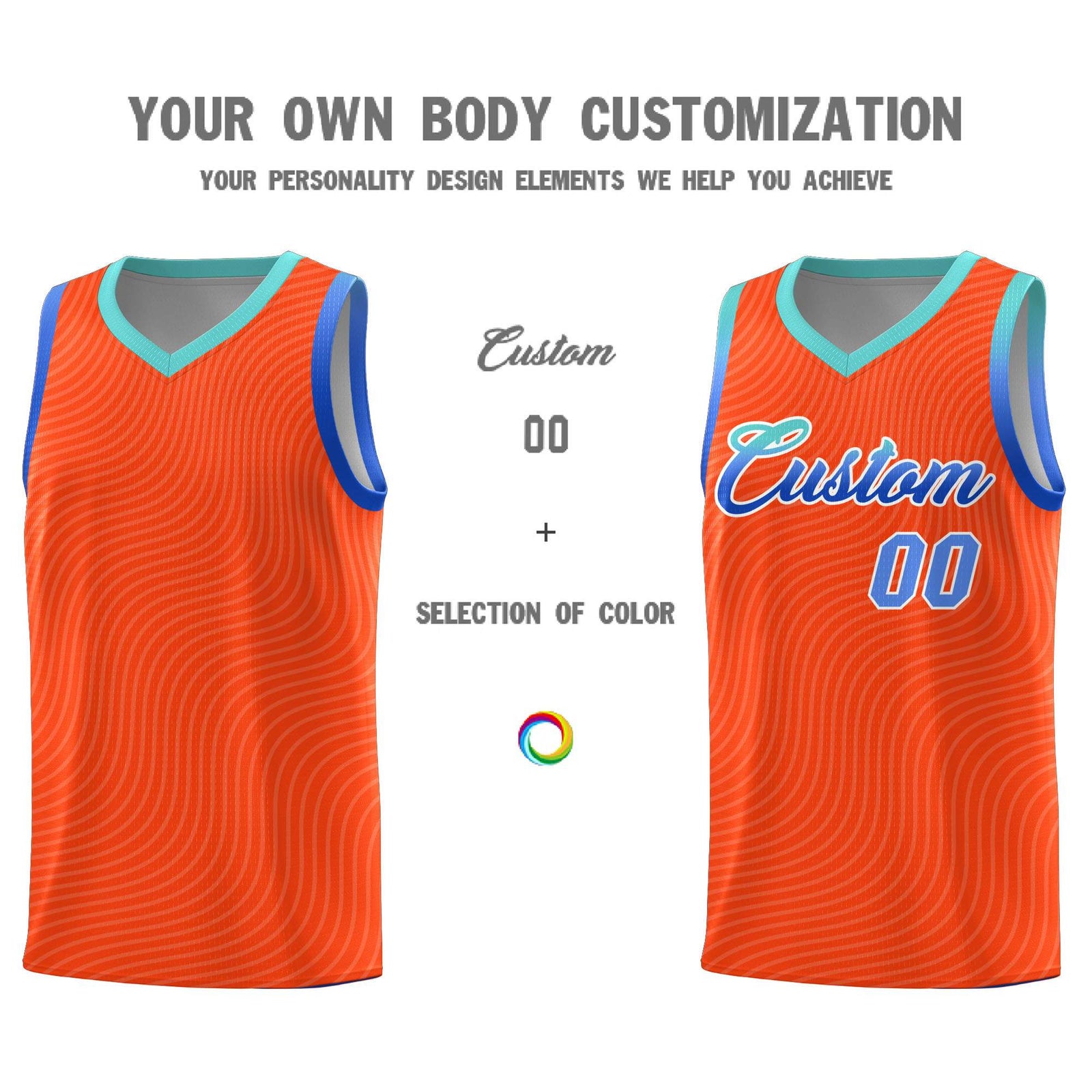 Custom Orange Bright Green Wave Pattern Sports Uniform Basketball Kits