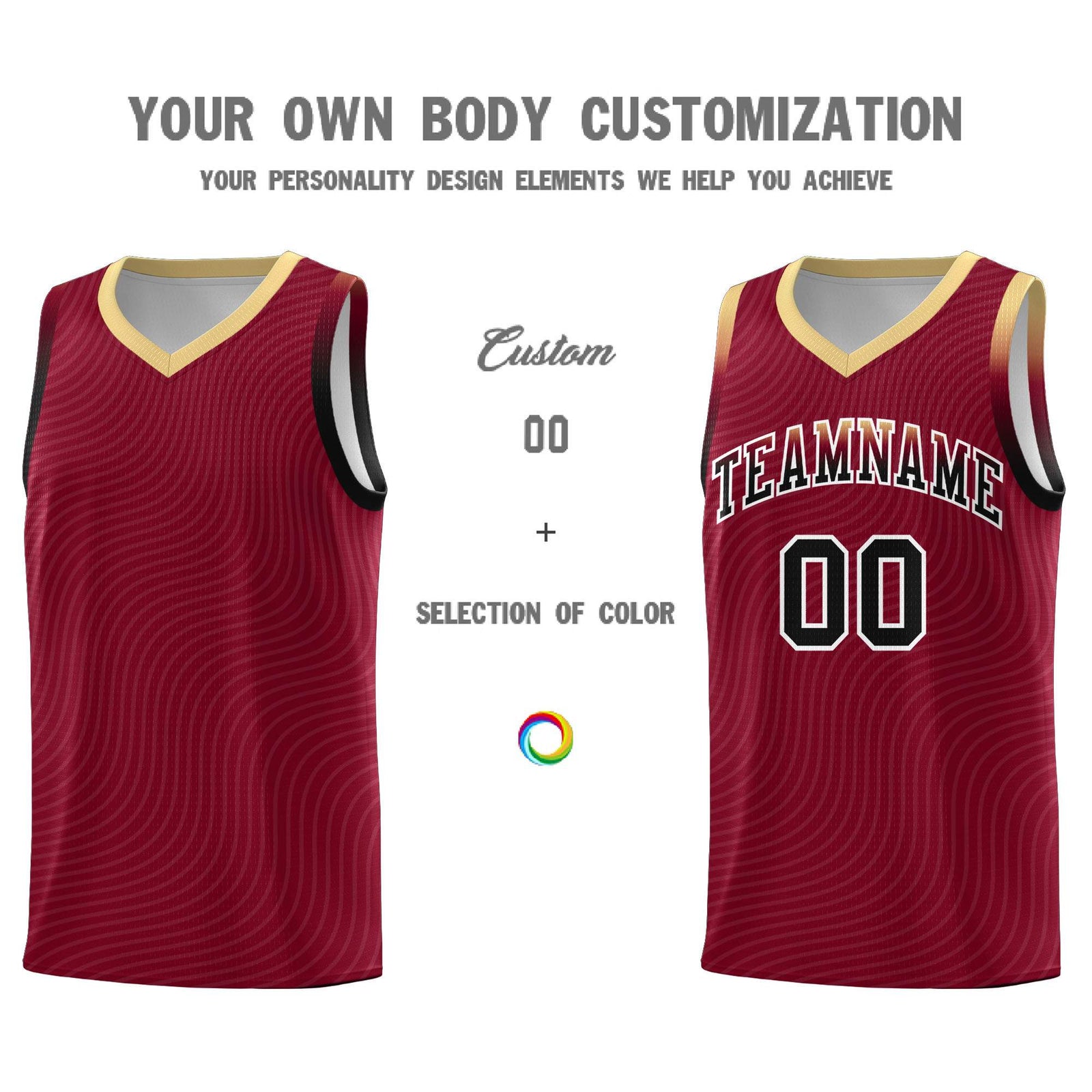 Custom Crimson Khaki Wave Pattern Sports Uniform Basketball Kits
