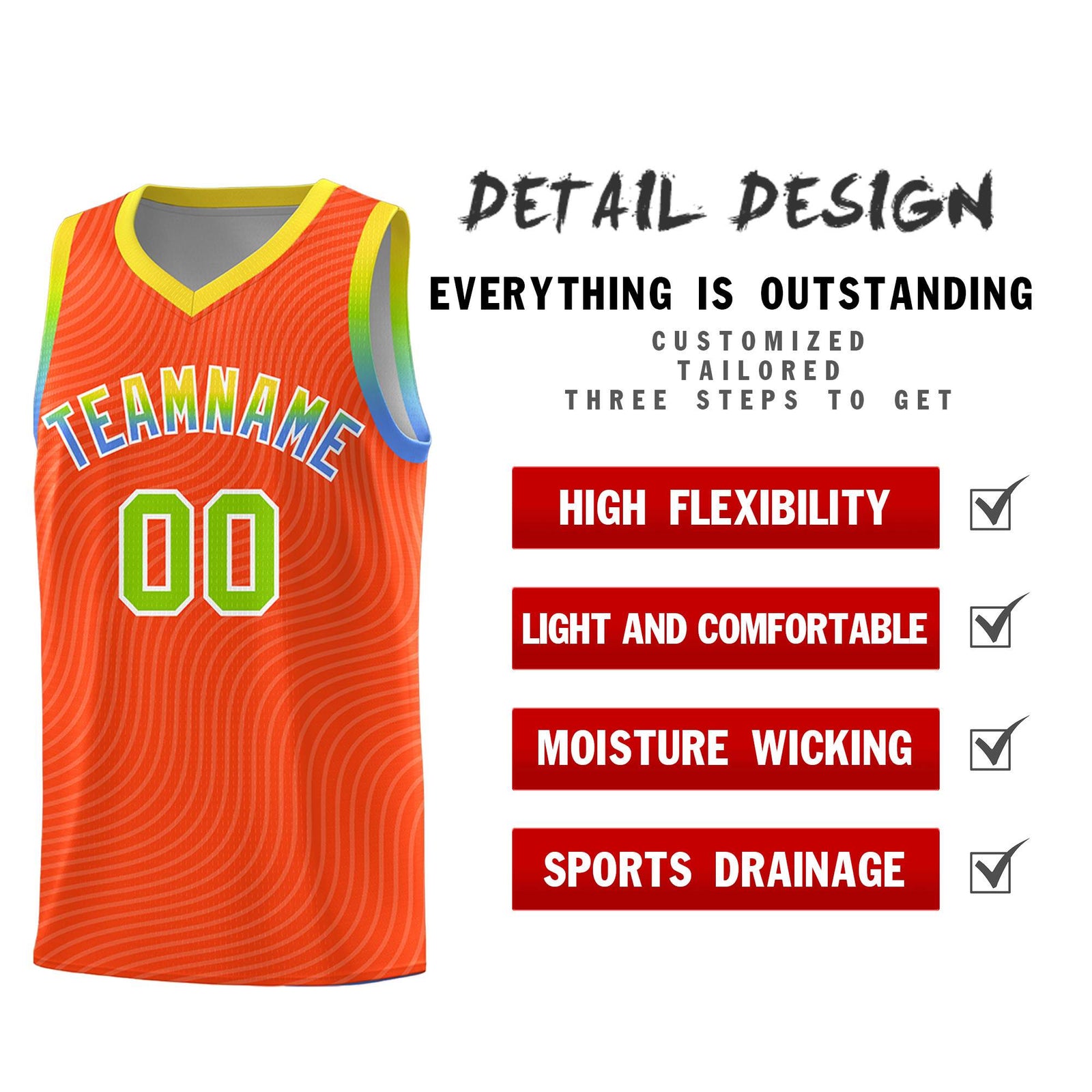 Custom Orange Gold Wave Pattern Sports Uniform Basketball Kits