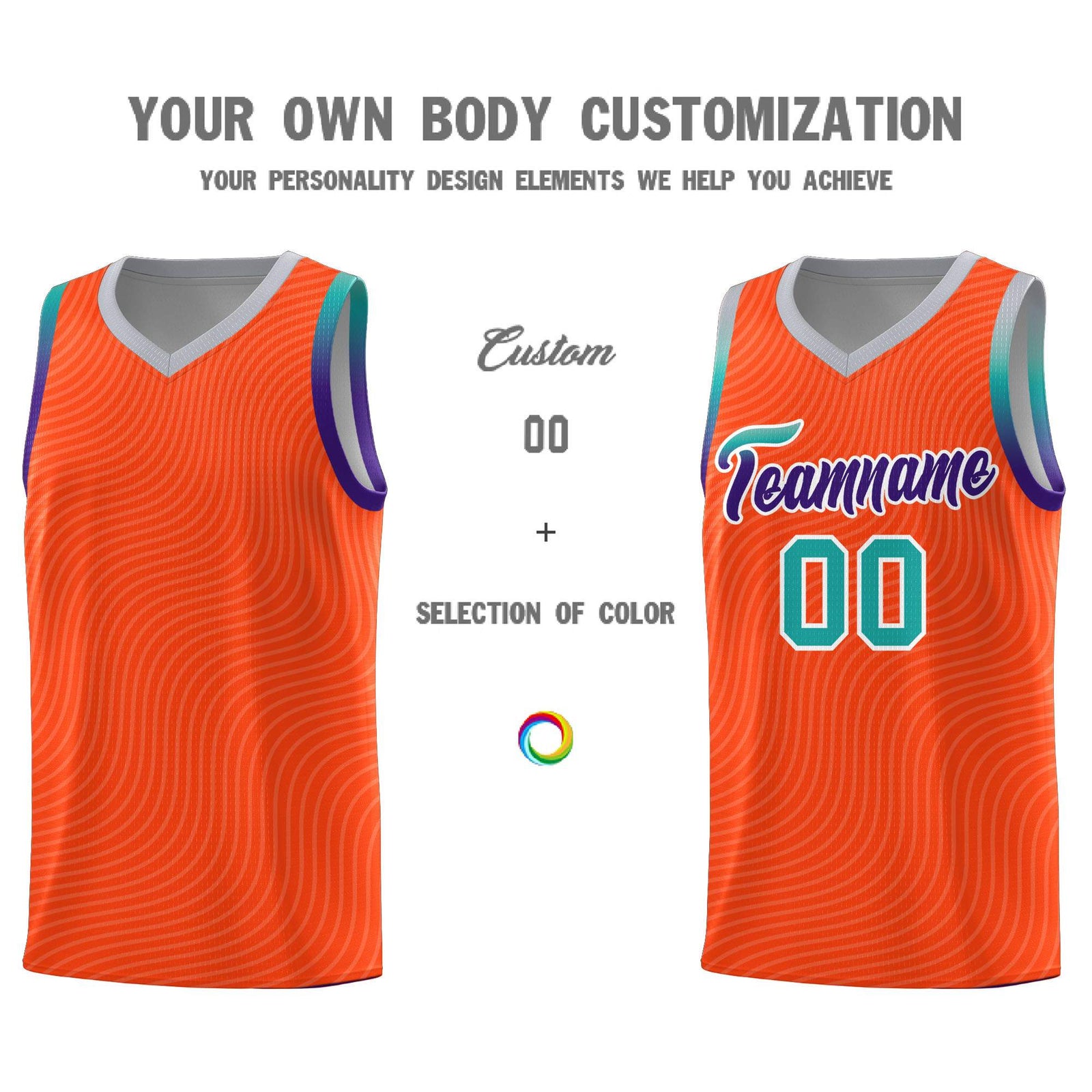 Custom Orange Gray Wave Pattern Sports Uniform Basketball Kits