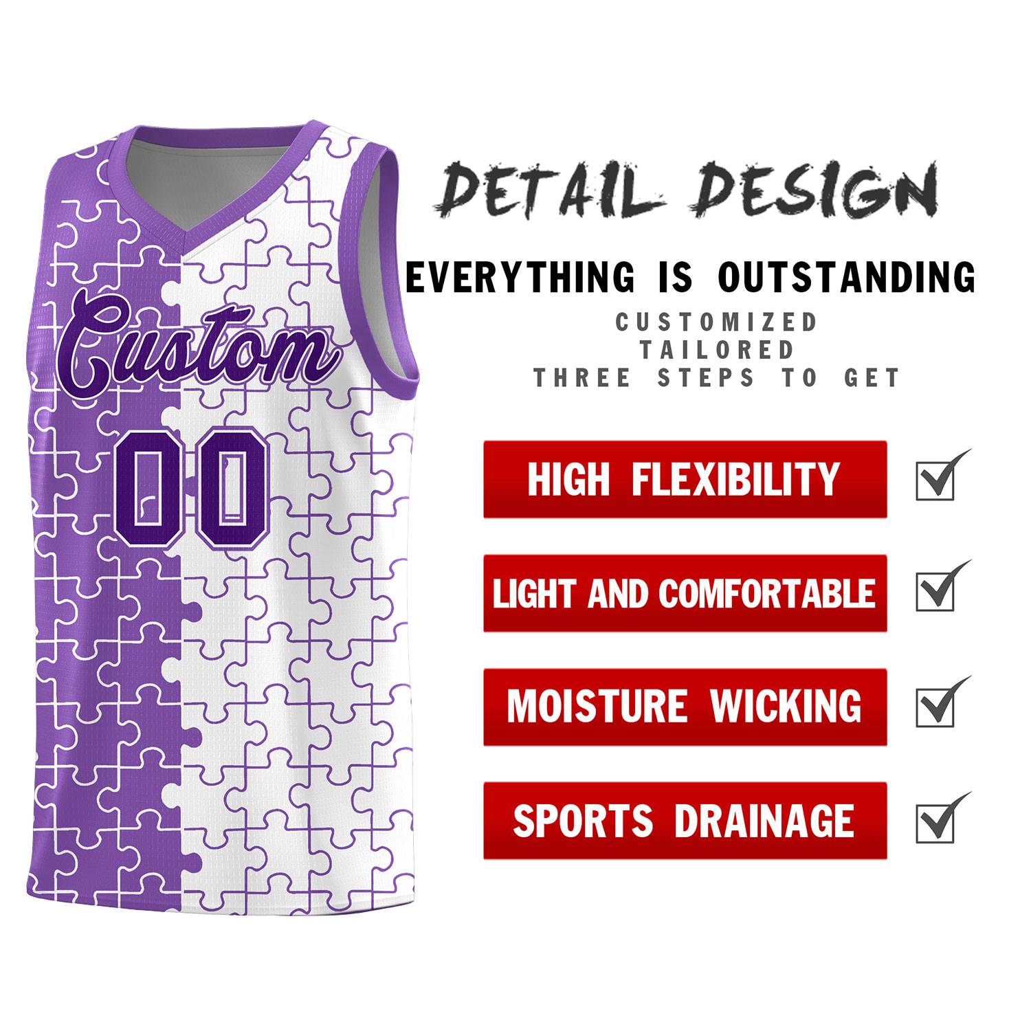 Custom Light Purple White Basketball Jersey