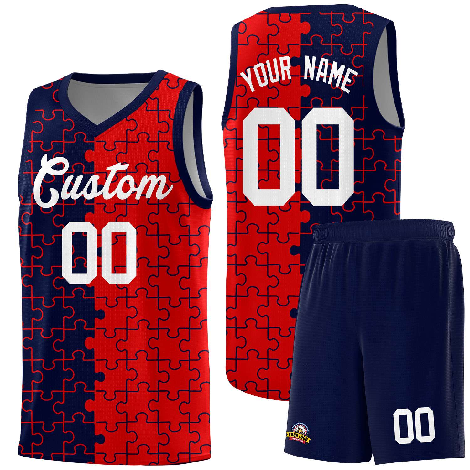 Custom Navy Red Basketball Jersey