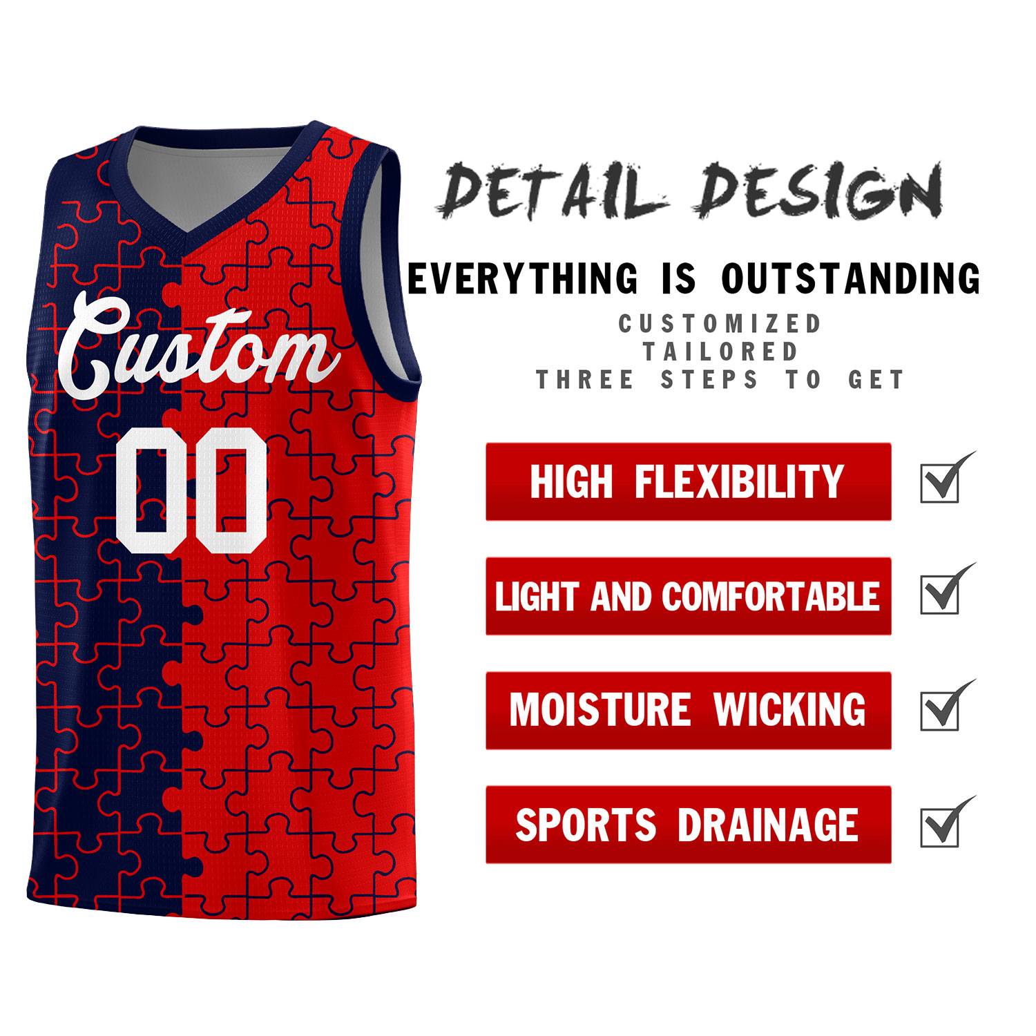 Custom Navy Red Basketball Jersey