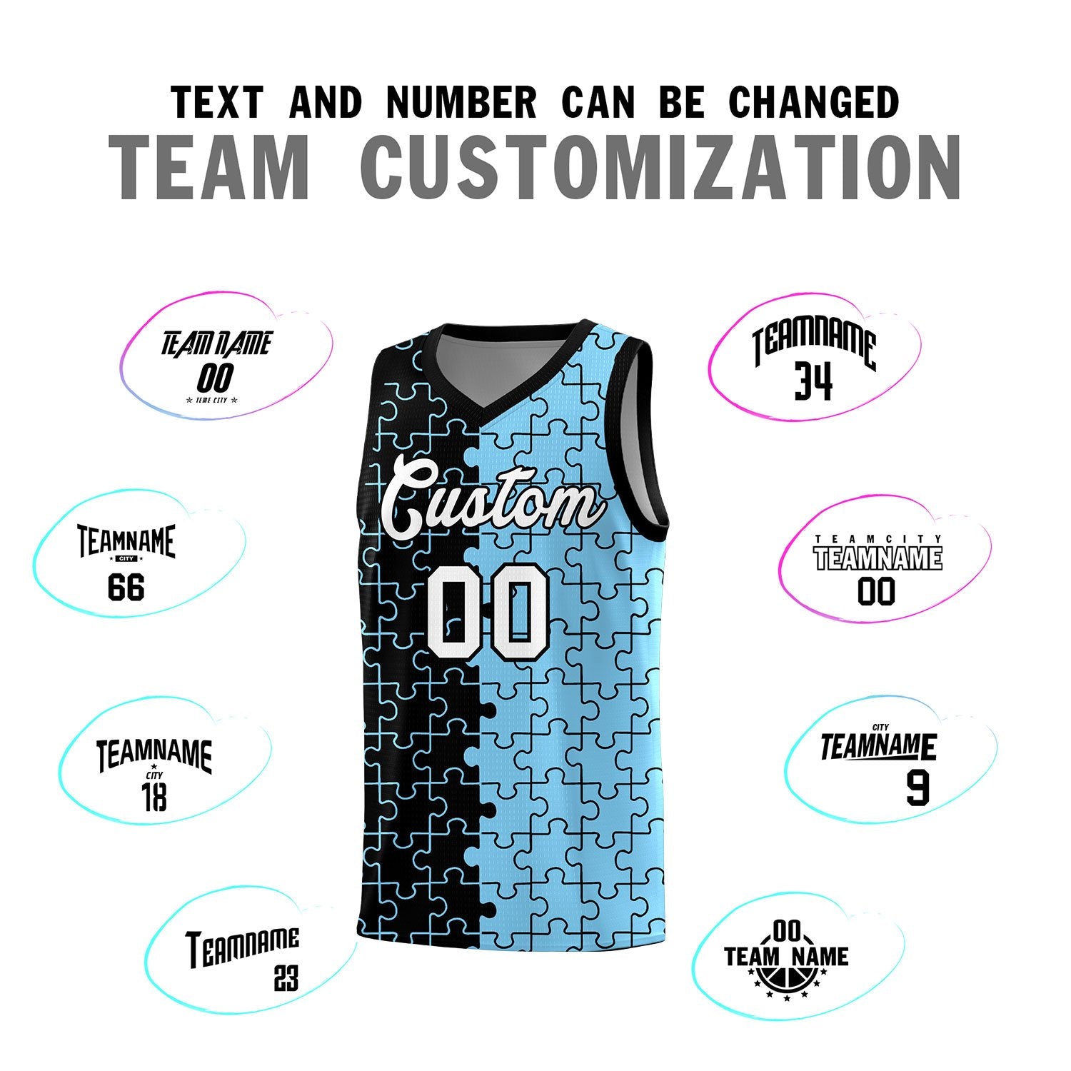 Custom Black Light Blue Basketball Jersey