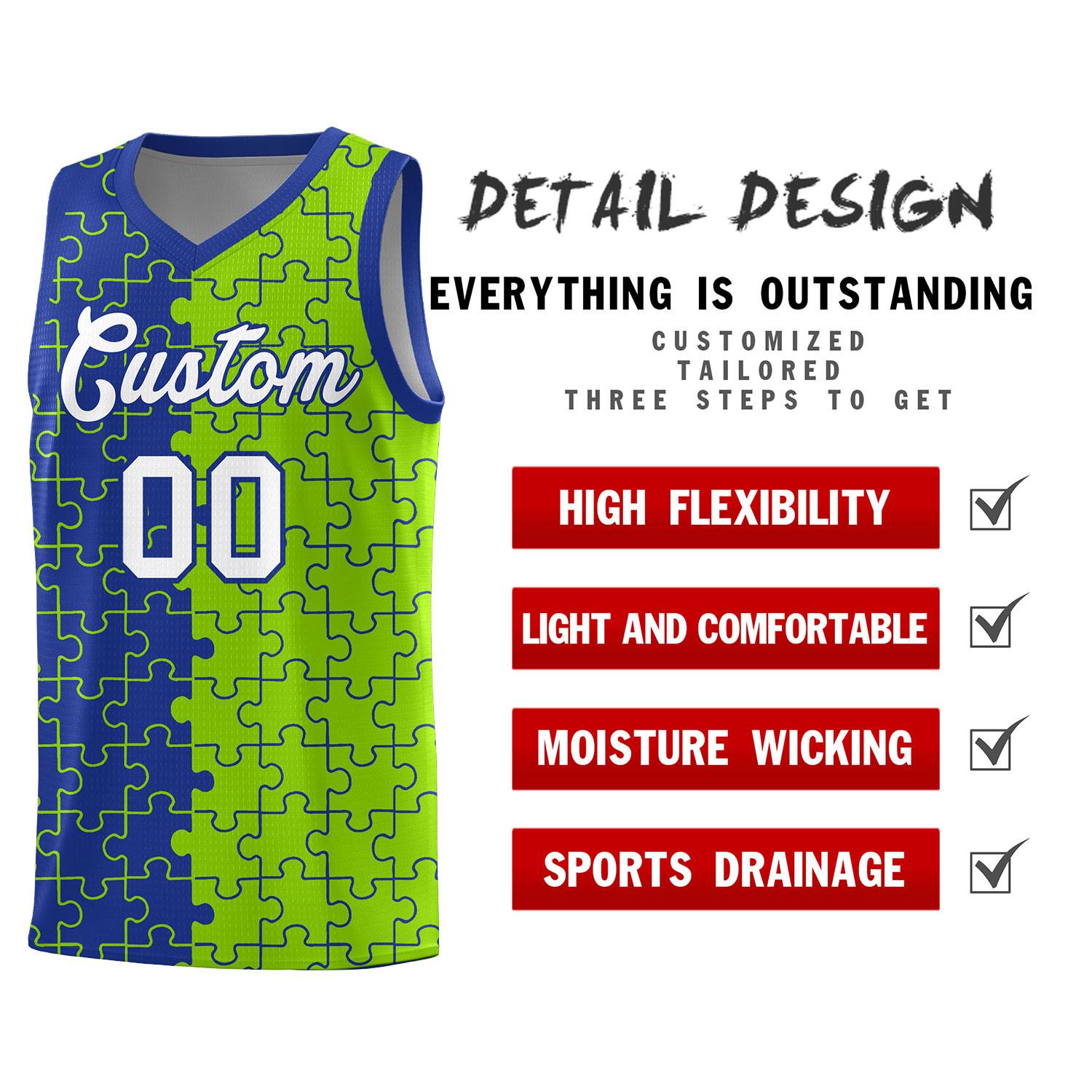Custom Royal Blue Neon Green Basketball Jersey