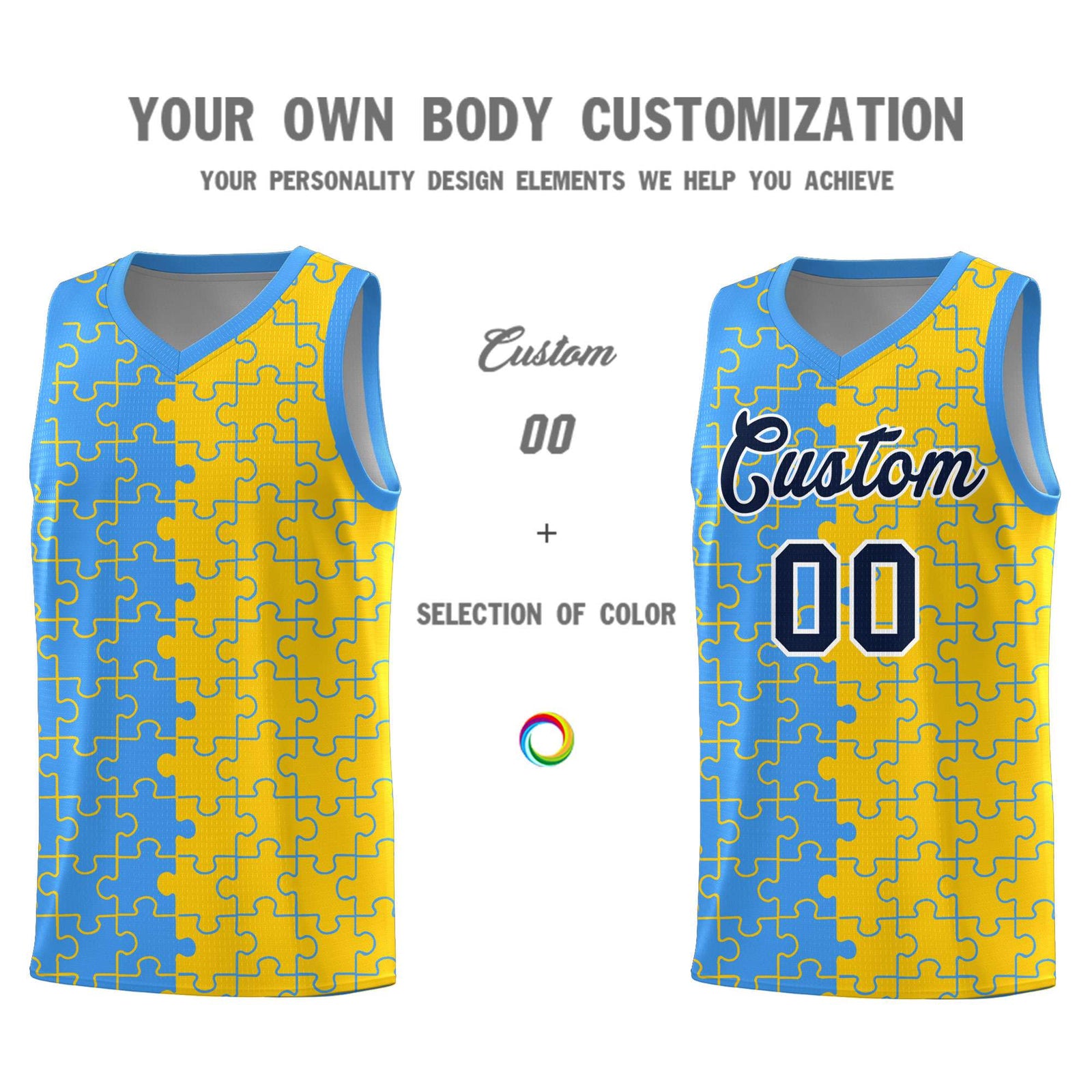Custom Light Blue Gold Basketball Jersey