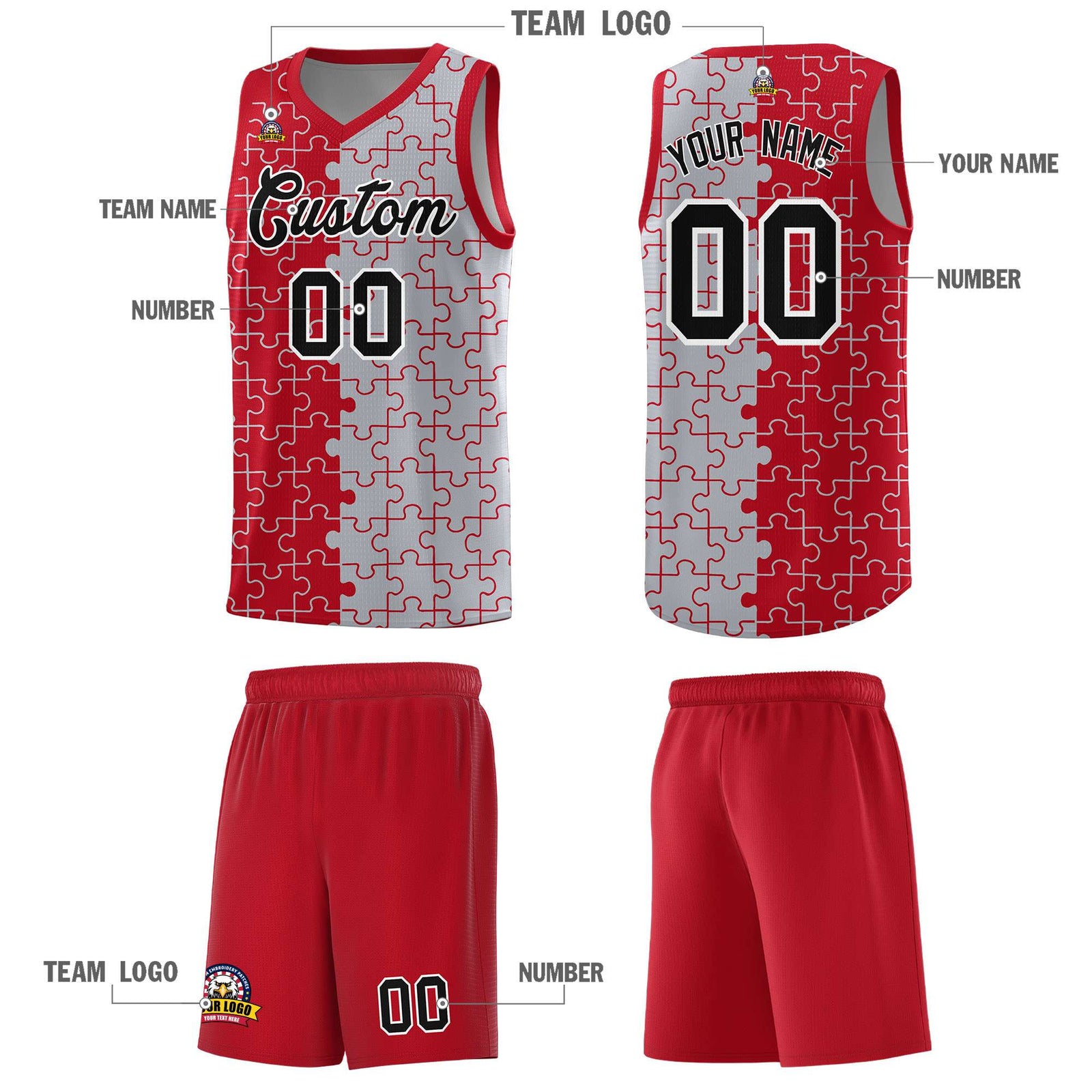 Custom Red Gray Basketball Jersey