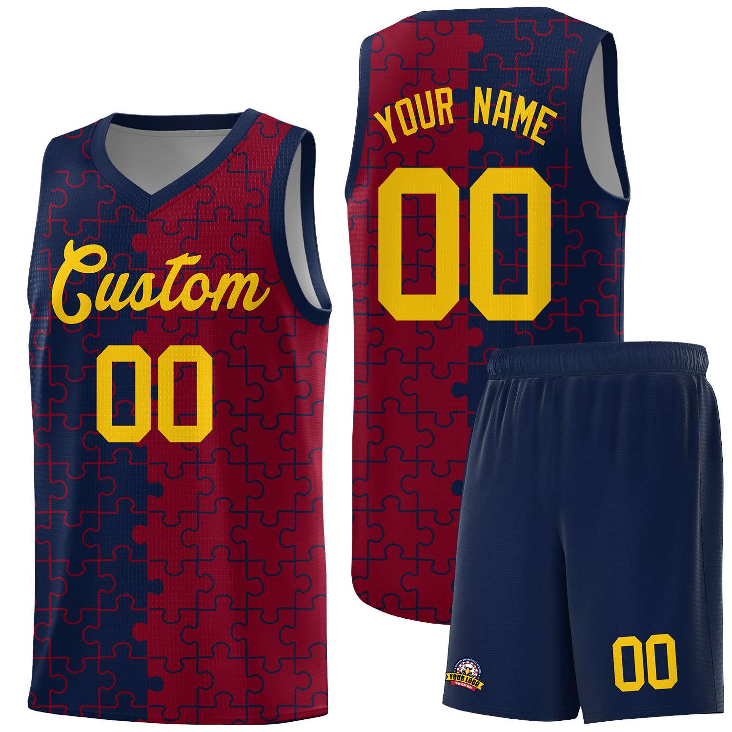 Custom Navy Crimson Basketball Jersey