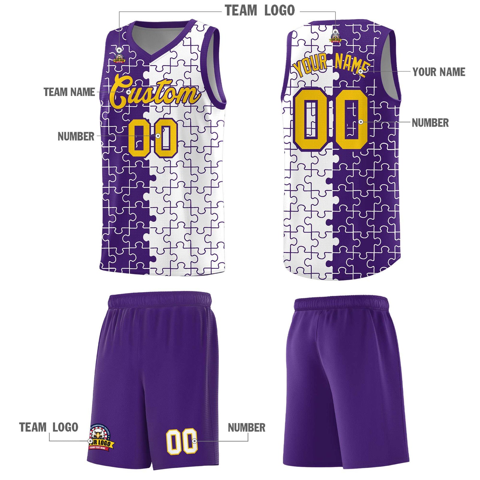 Custom Purple White Basketball Jersey