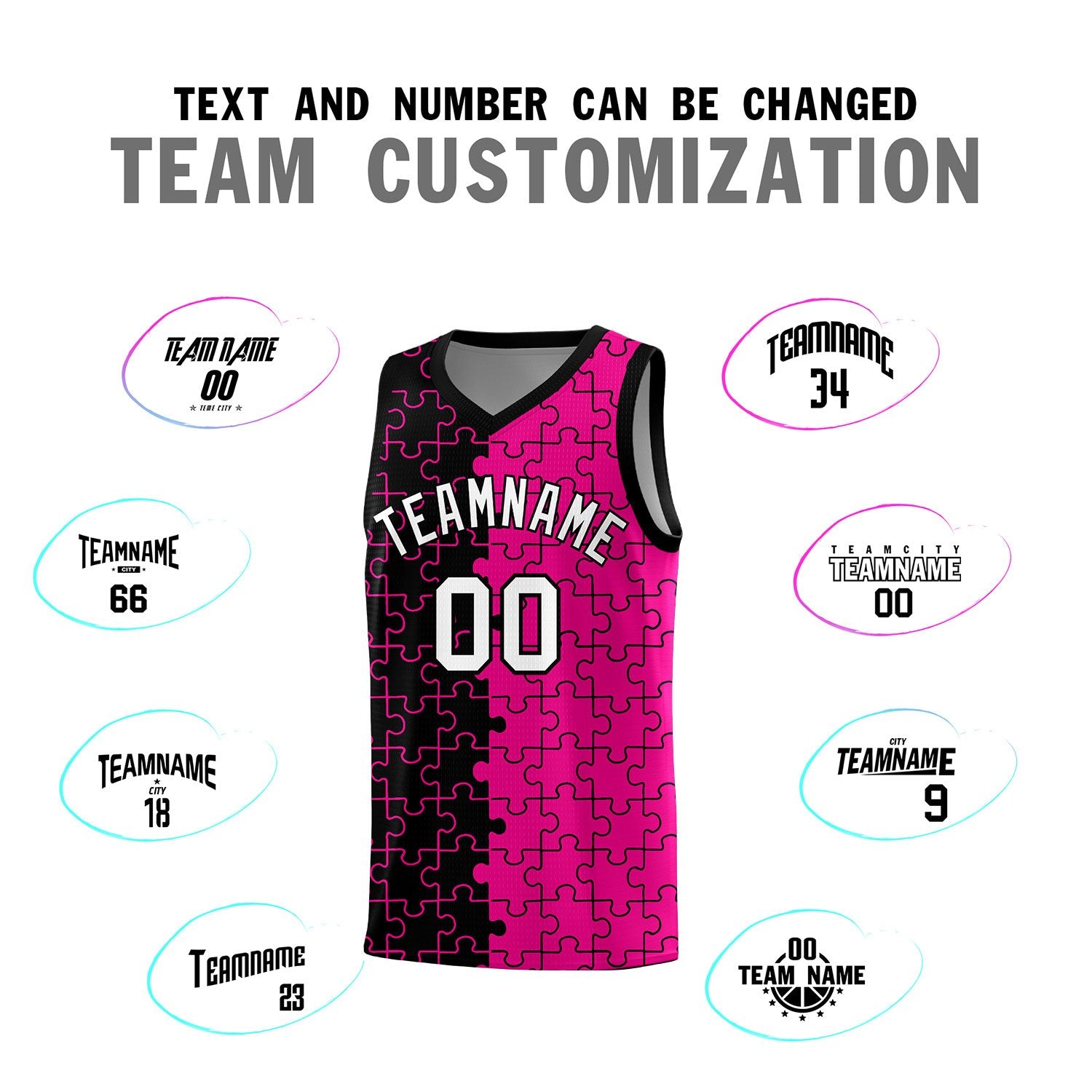 Custom Black Rose Red Splid Basketball Kits With Puzzle Pattern