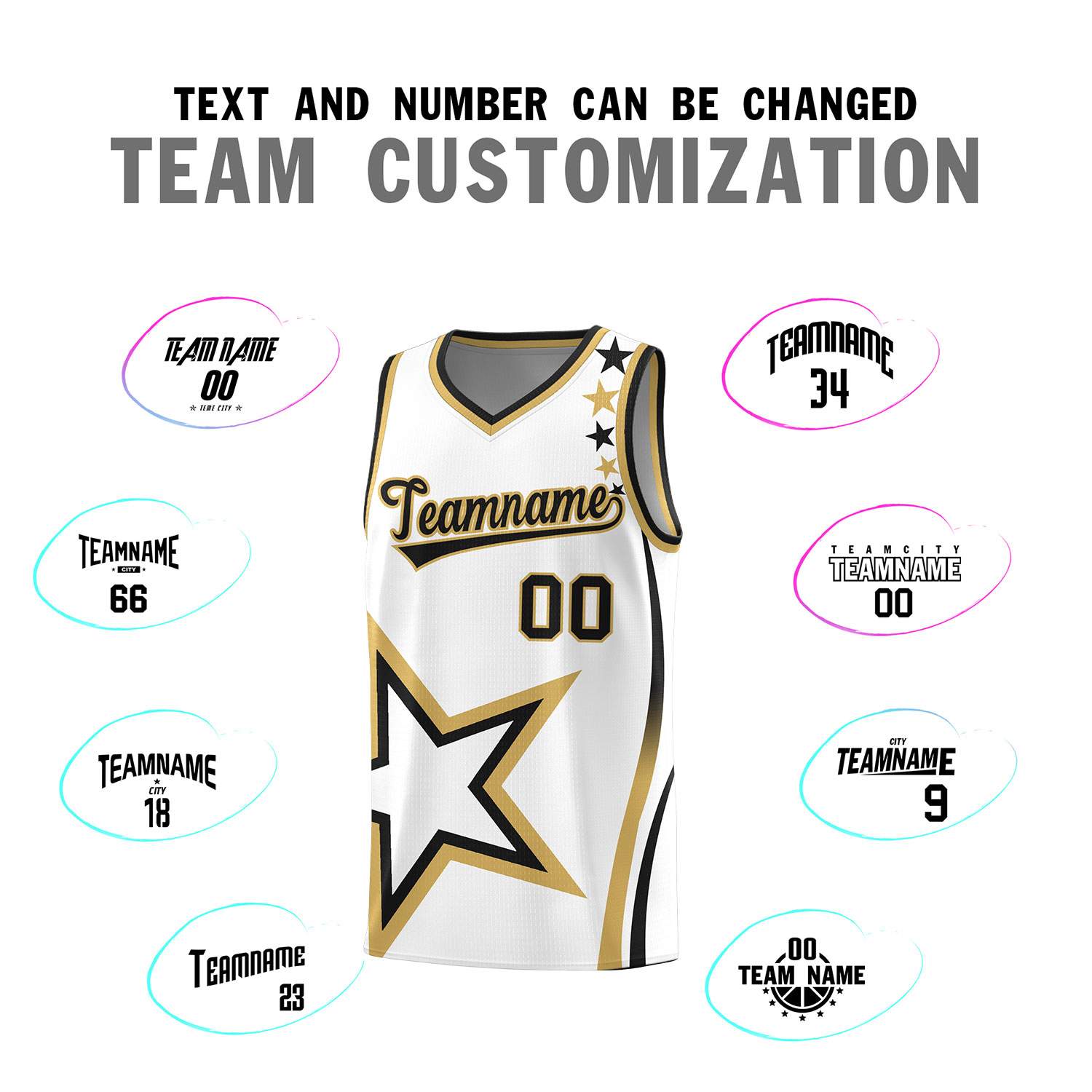 Custom White Shoulder Stars Graffiti Pattern Sets Basketball Jersey