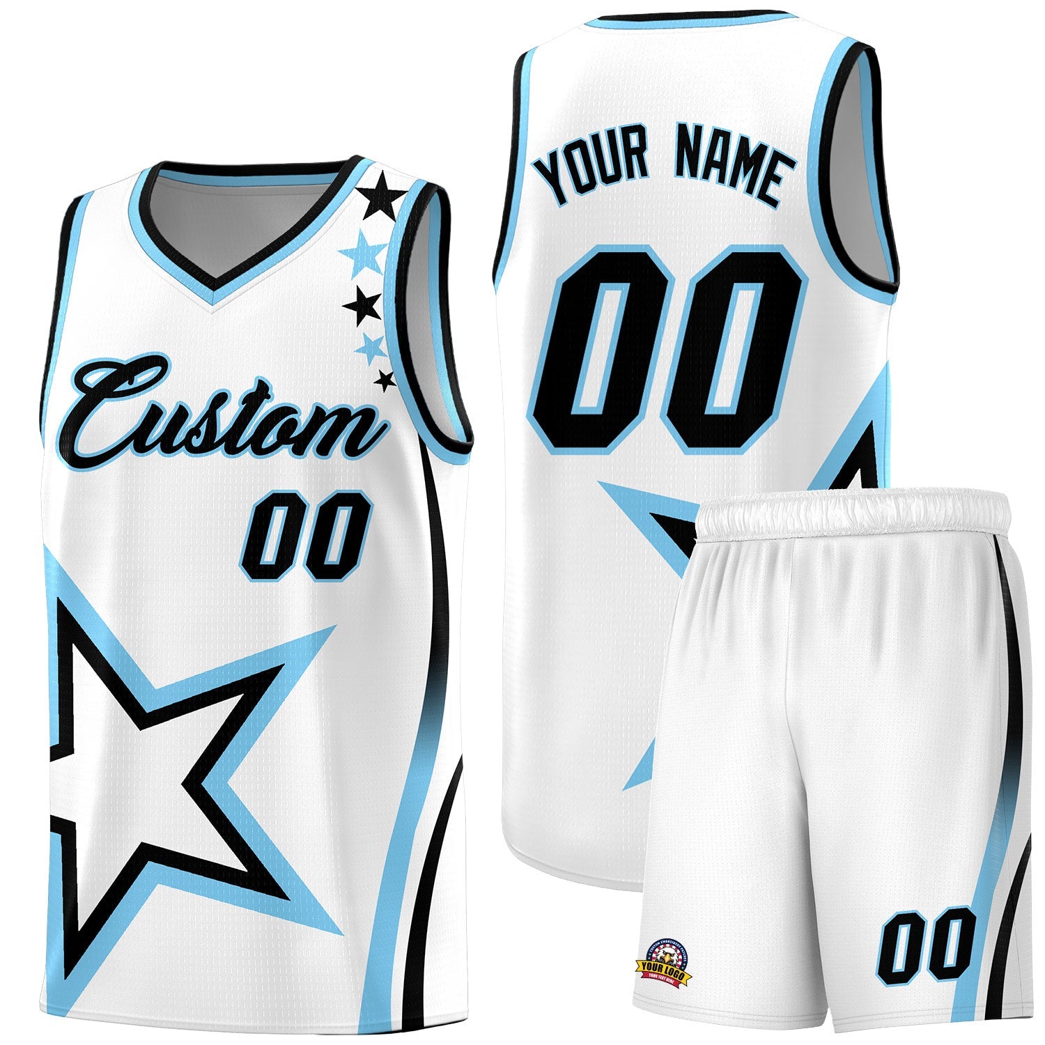 Custom White Shoulder Stars Graffiti Pattern Sets Basketball Jersey