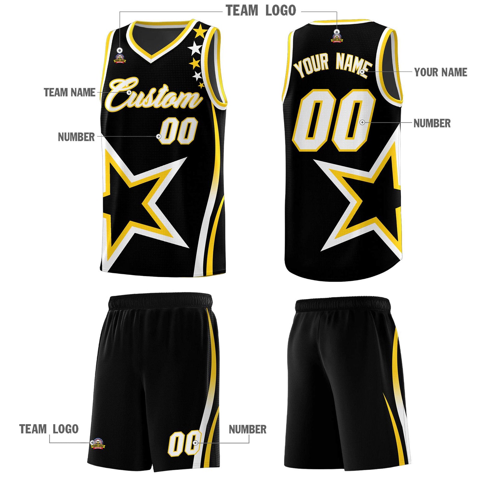 Custom Black Shoulder Stars Graffiti Pattern Sets Basketball Jersey
