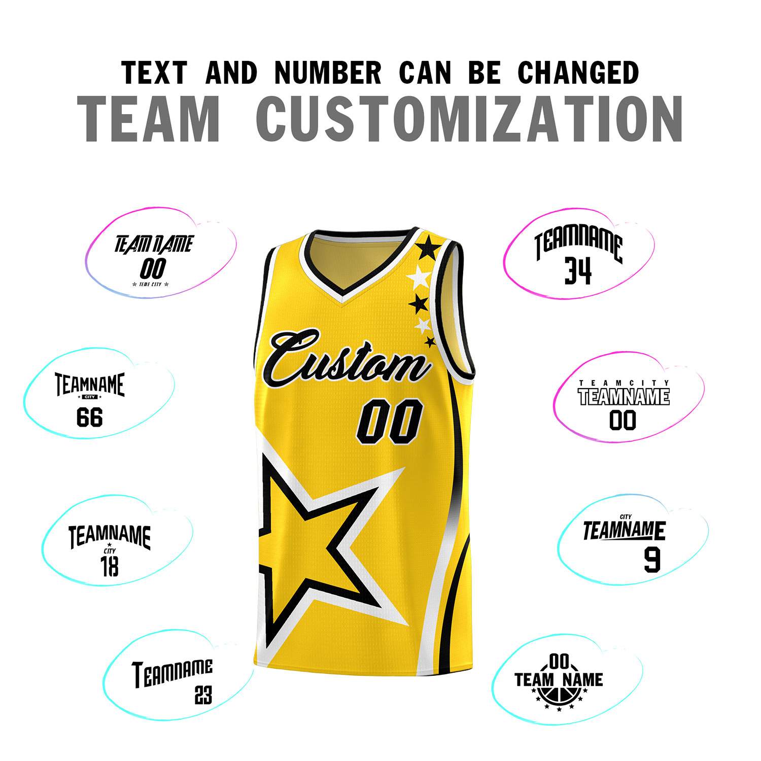 Custom Gold Shoulder Stars Graffiti Pattern Sets Basketball Jersey