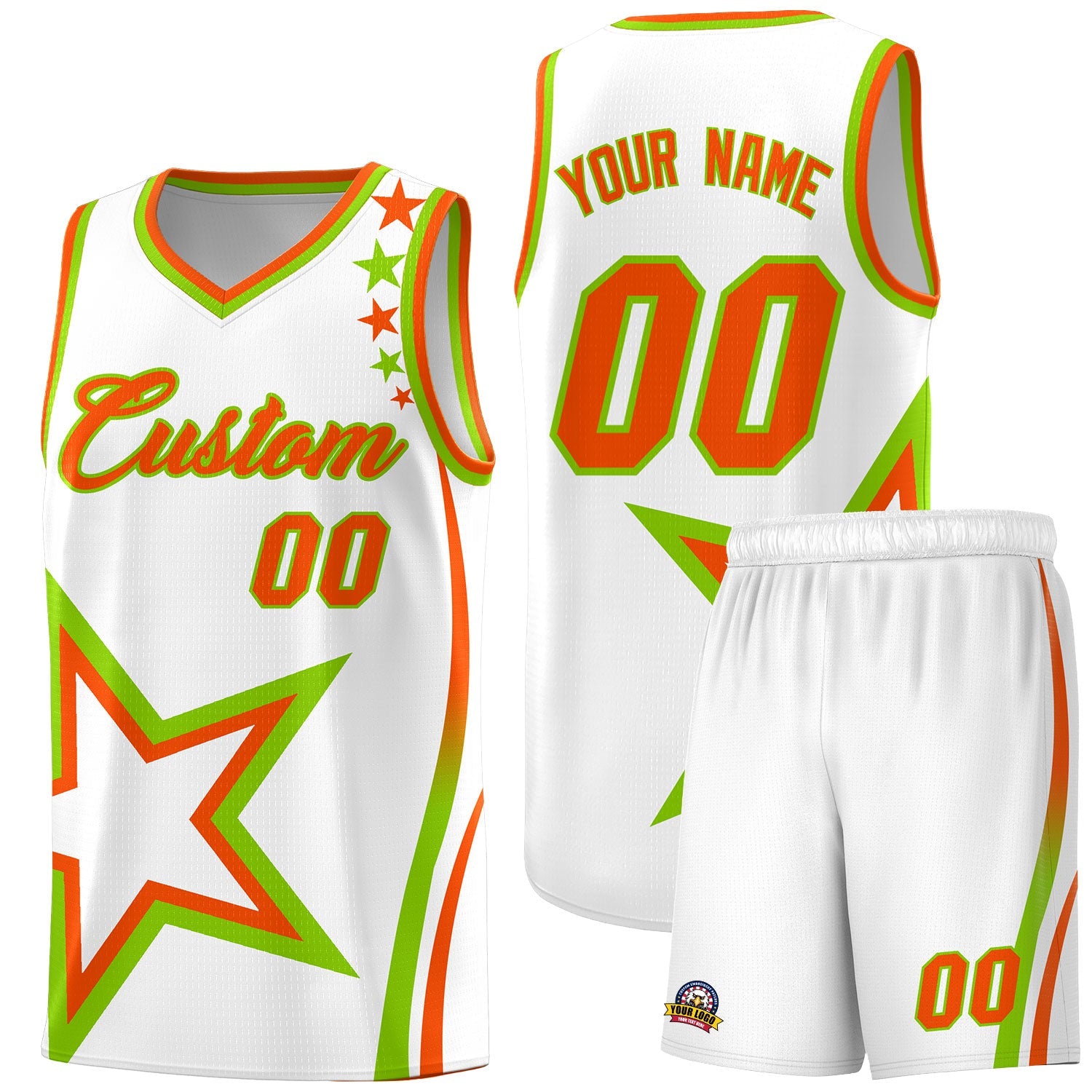 Custom White Shoulder Stars Graffiti Pattern Sets Basketball Jersey