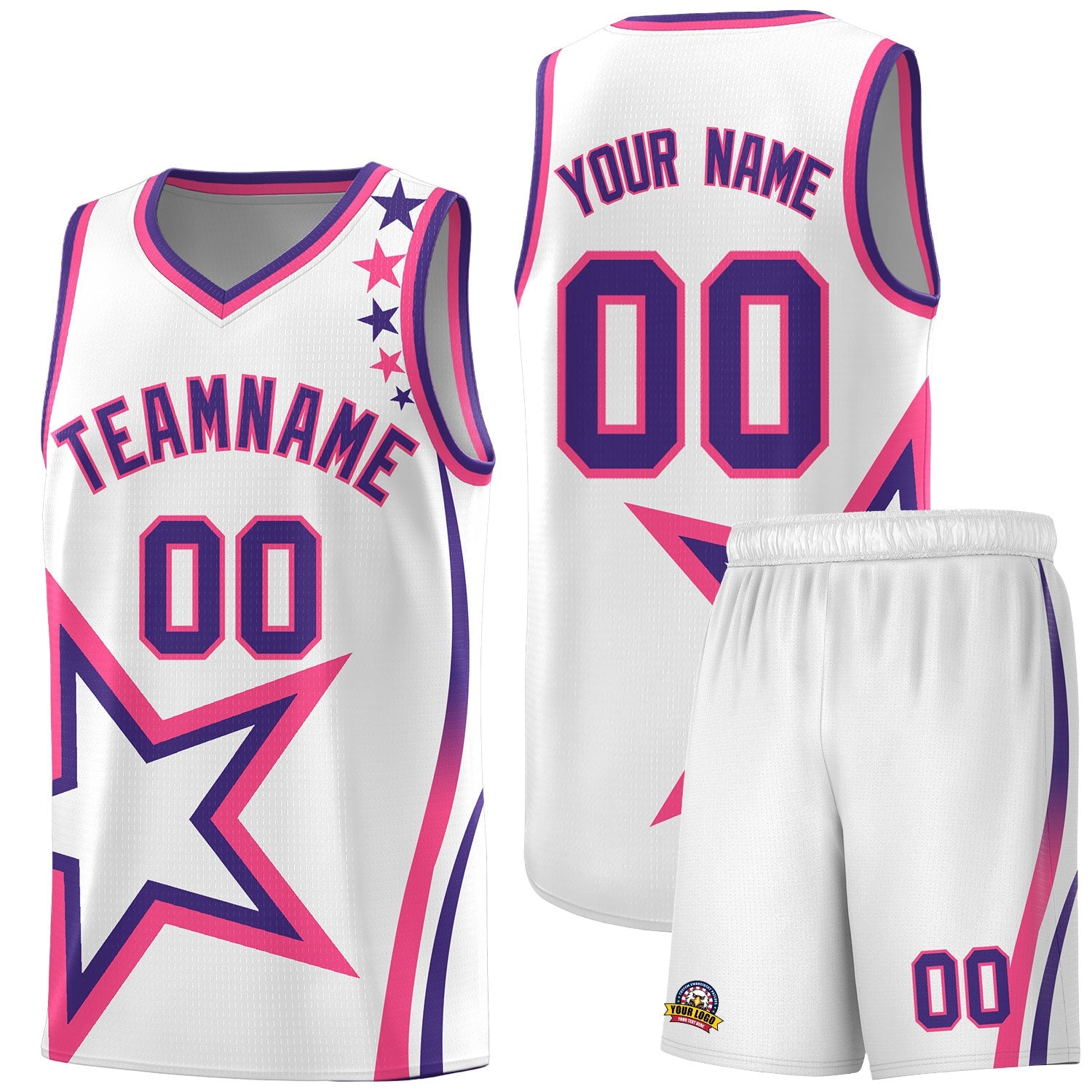 Custom White Shoulder Stars Graffiti Pattern Sets Basketball Jersey