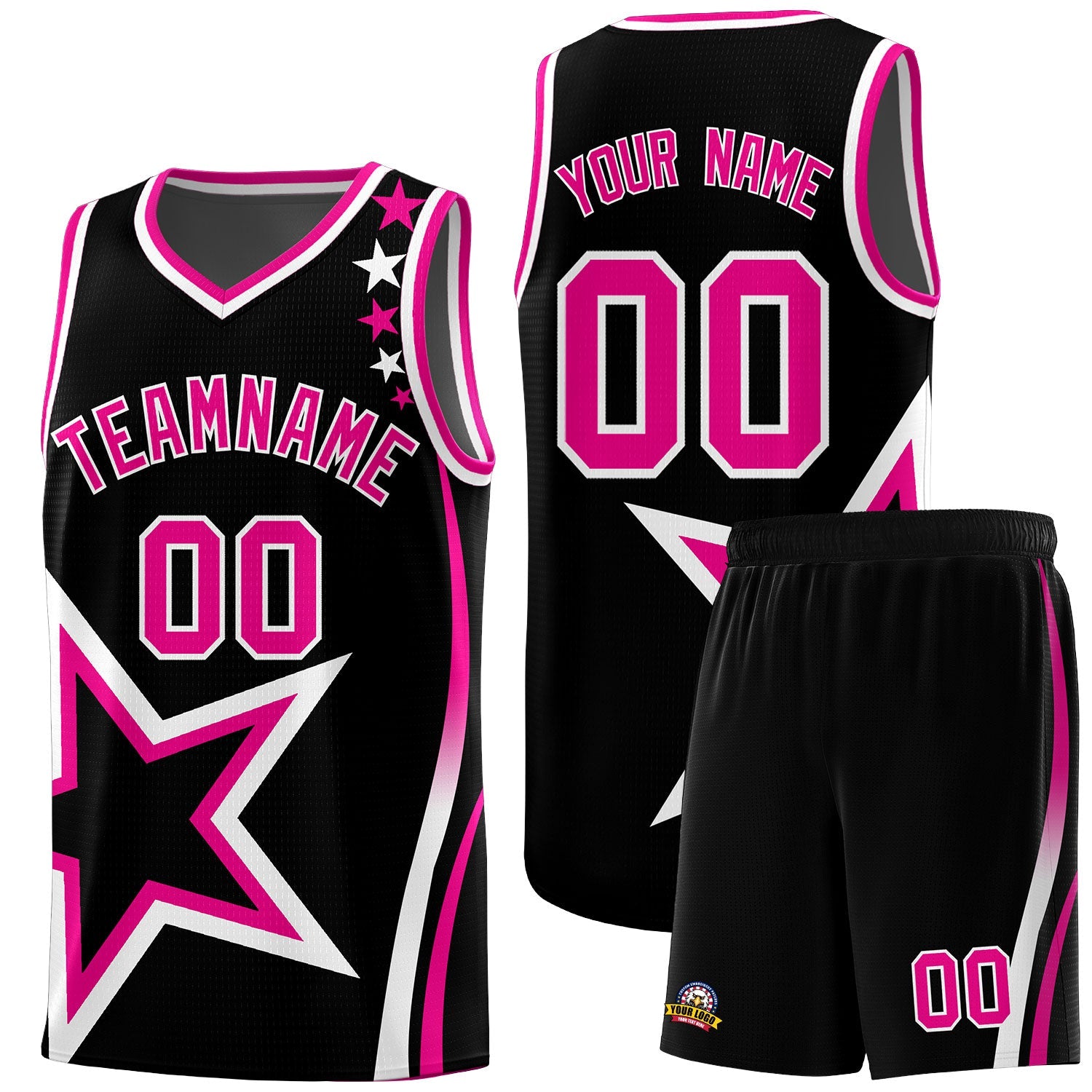 Custom Black Shoulder Stars Graffiti Pattern Sets Basketball Jersey