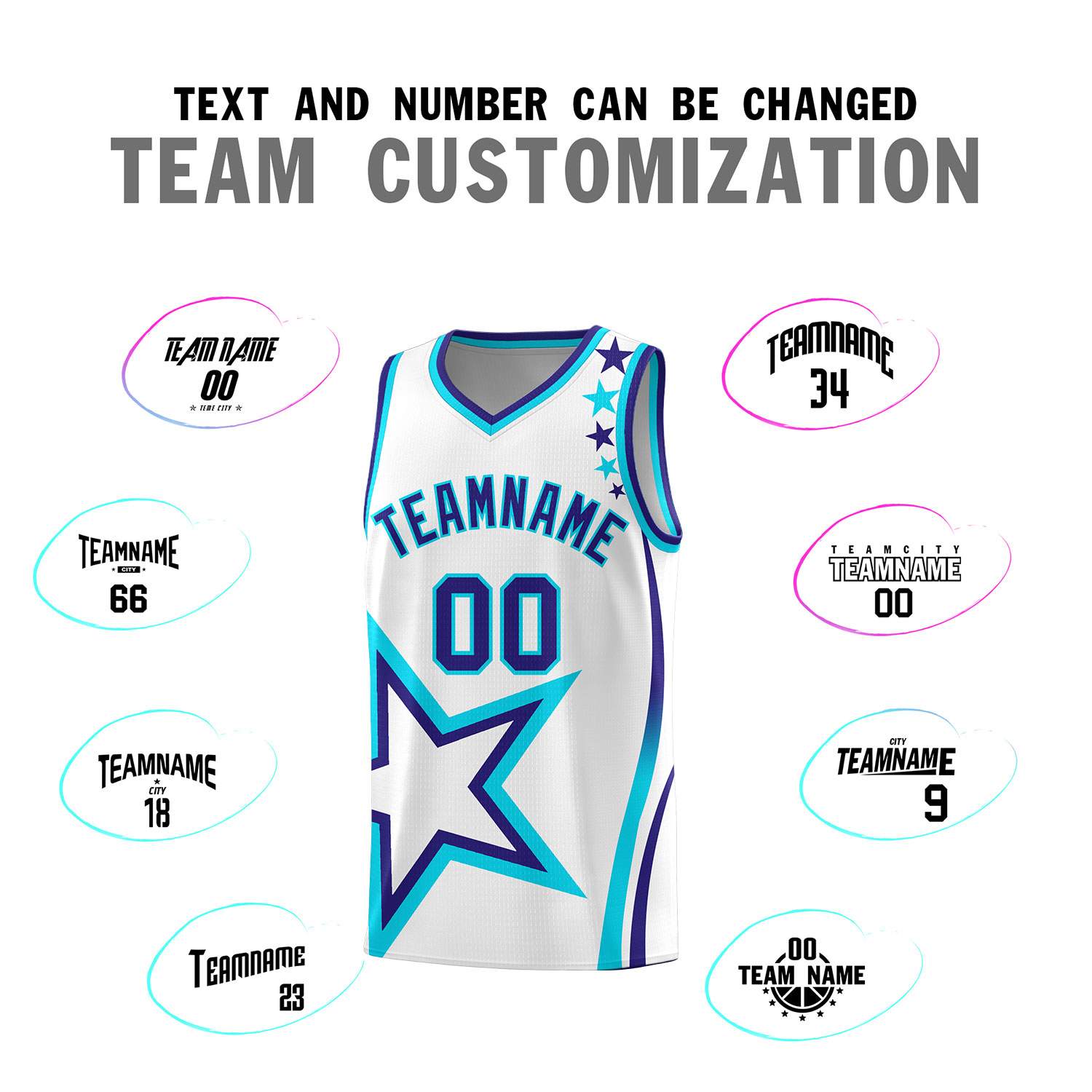 Custom White Shoulder Stars Graffiti Pattern Sets Basketball Jersey