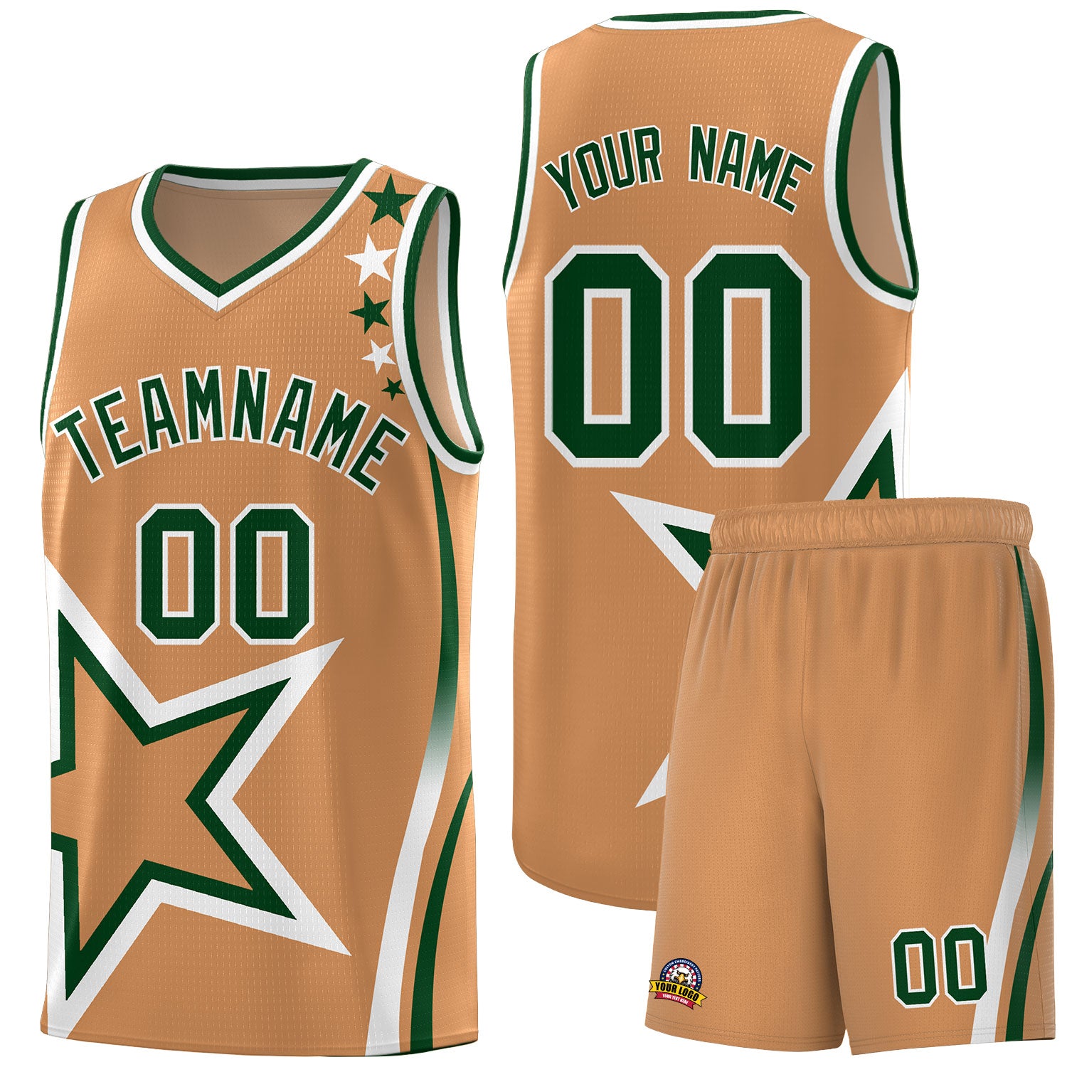 Custom Light Brown Shoulder Stars Graffiti Pattern Sets Basketball Jersey