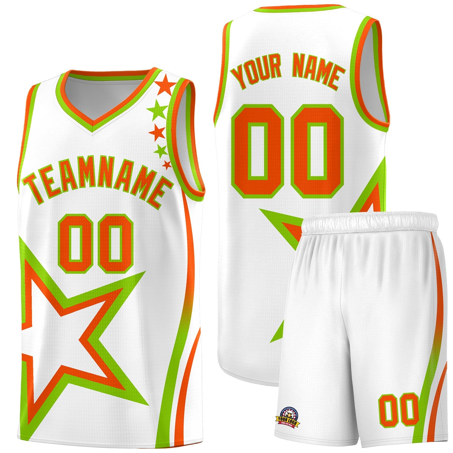 Custom White Shoulder Stars Graffiti Pattern Sets Basketball Jersey