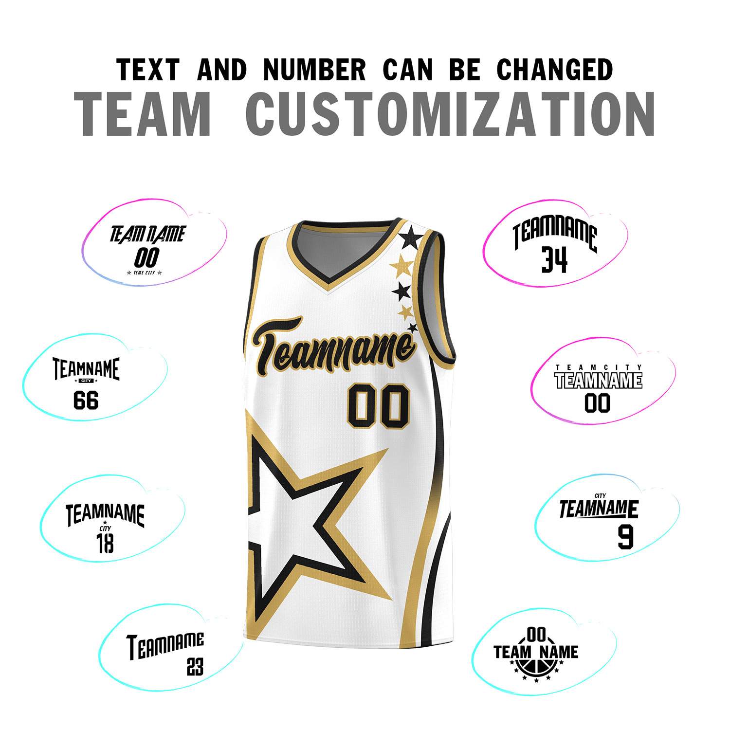 Custom White Shoulder Stars Graffiti Pattern Sets Basketball Jersey