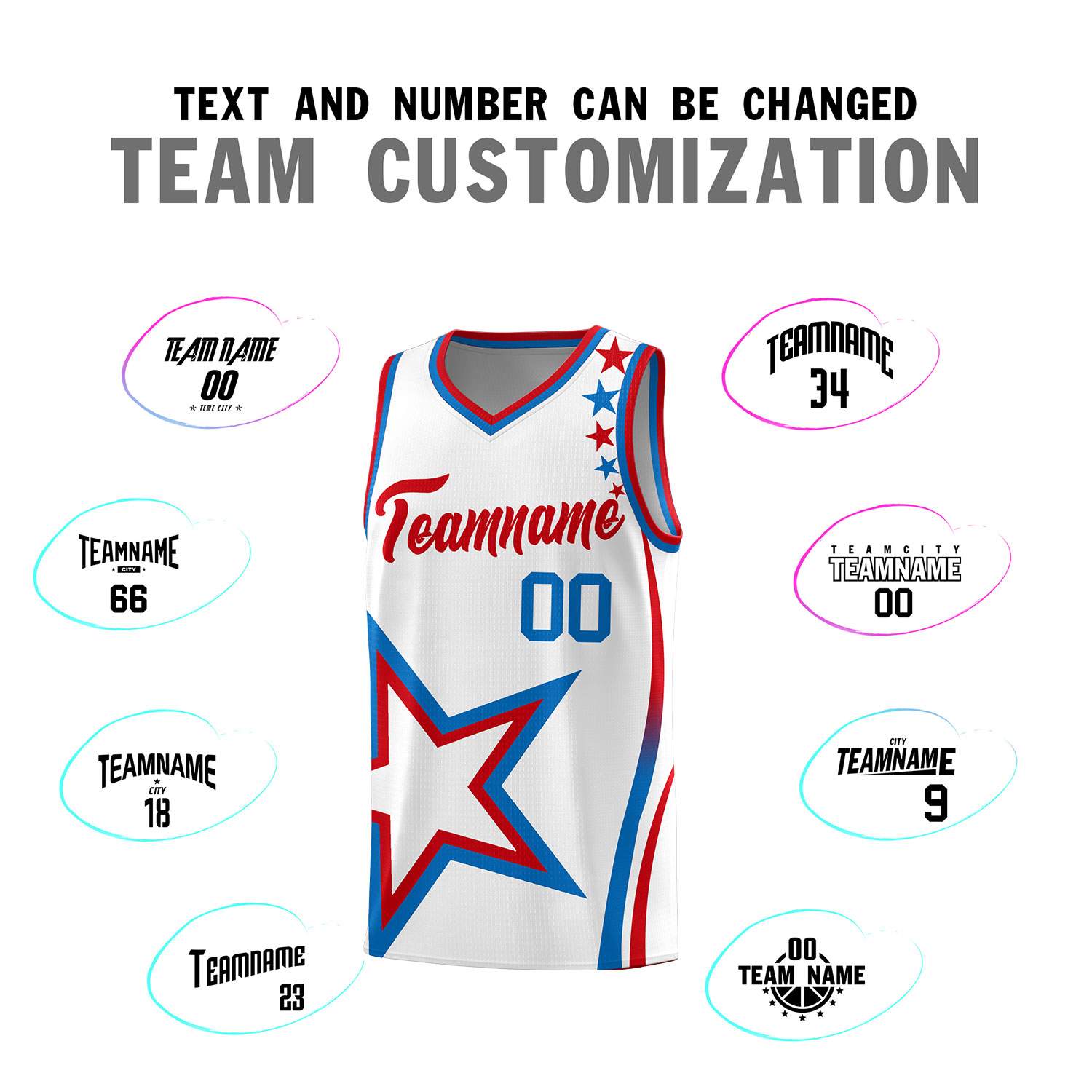Custom White Shoulder Stars Graffiti Pattern Sets Basketball Jersey