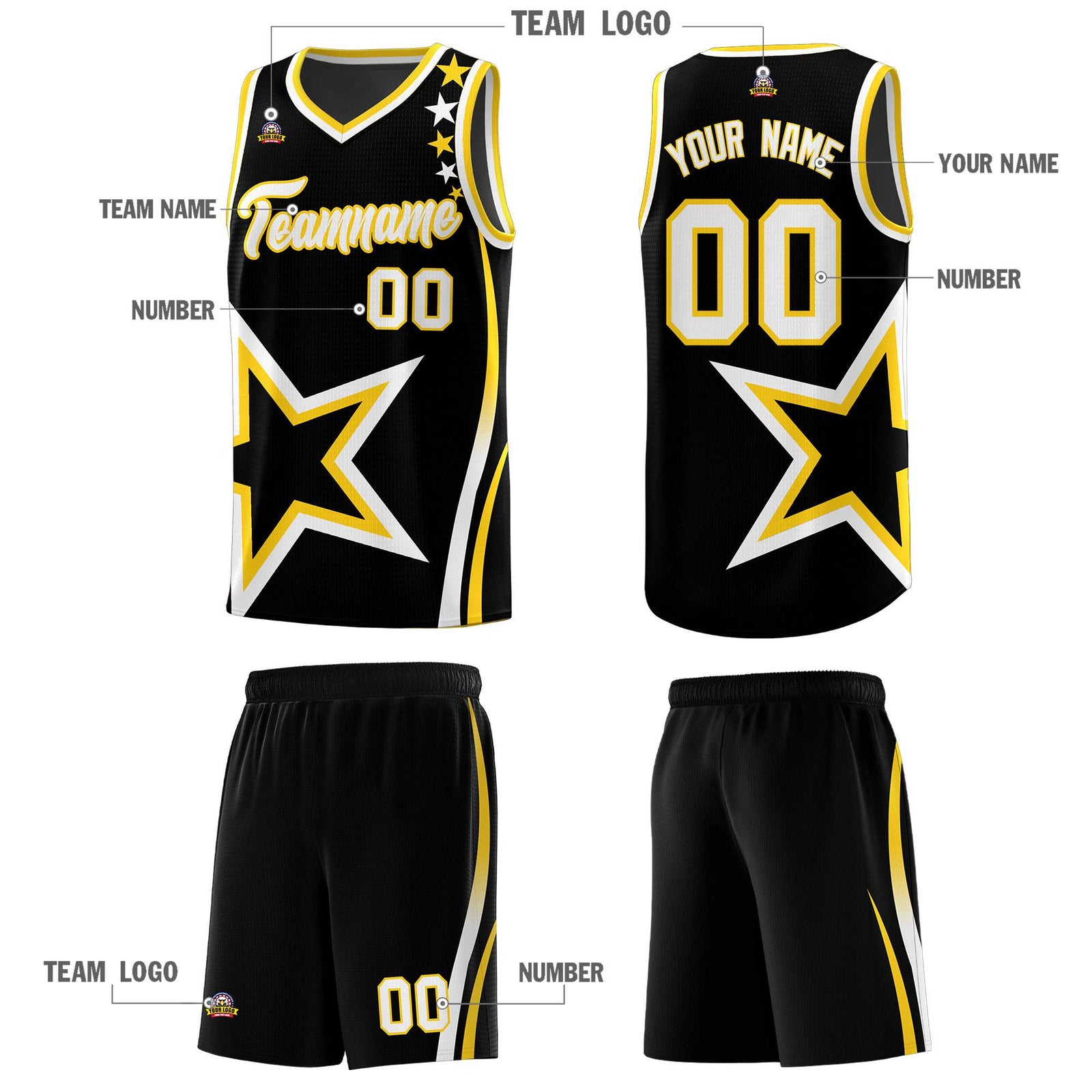 Custom Black Shoulder Stars Graffiti Pattern Sets Basketball Jersey