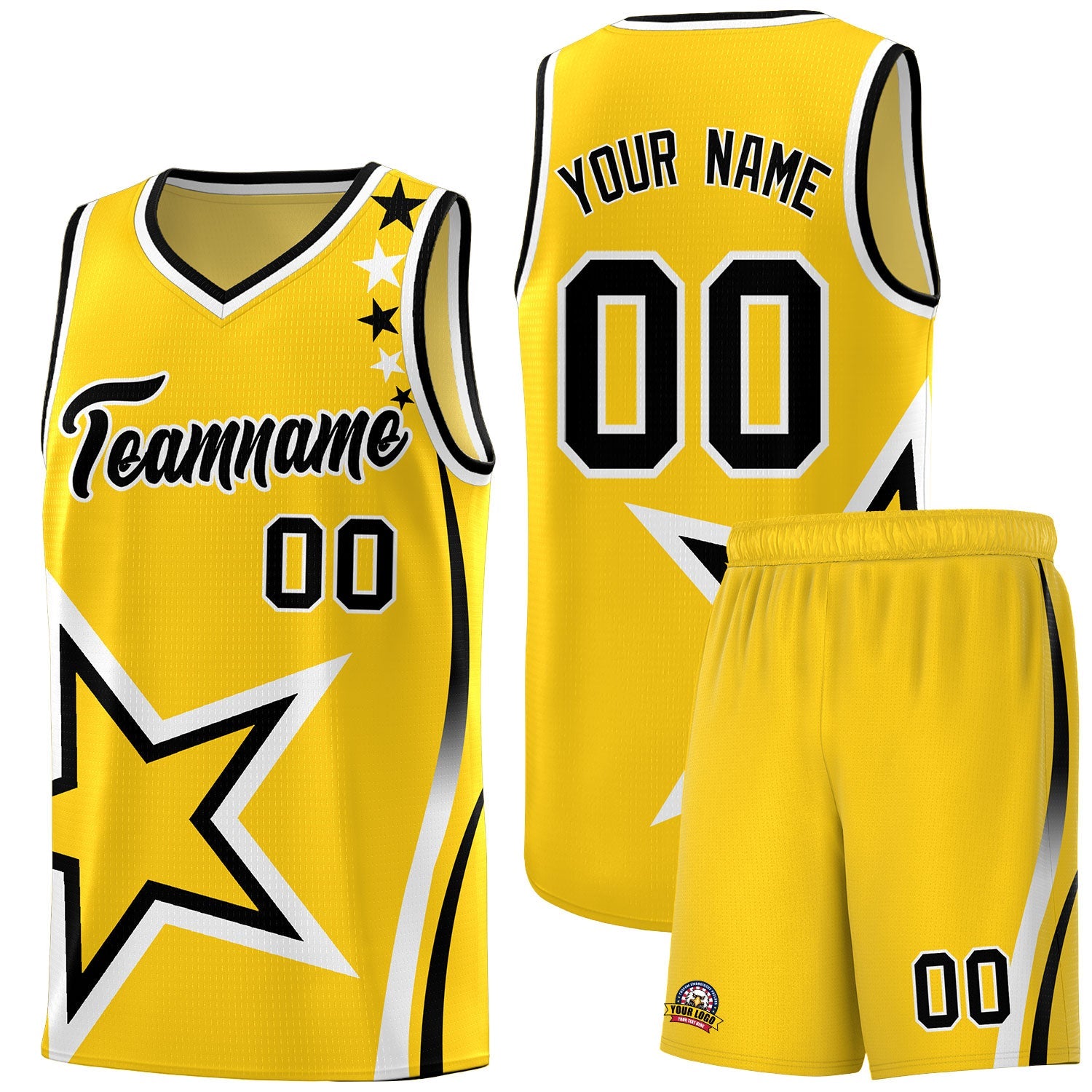 Custom Gold Shoulder Stars Graffiti Pattern Sets Basketball Jersey