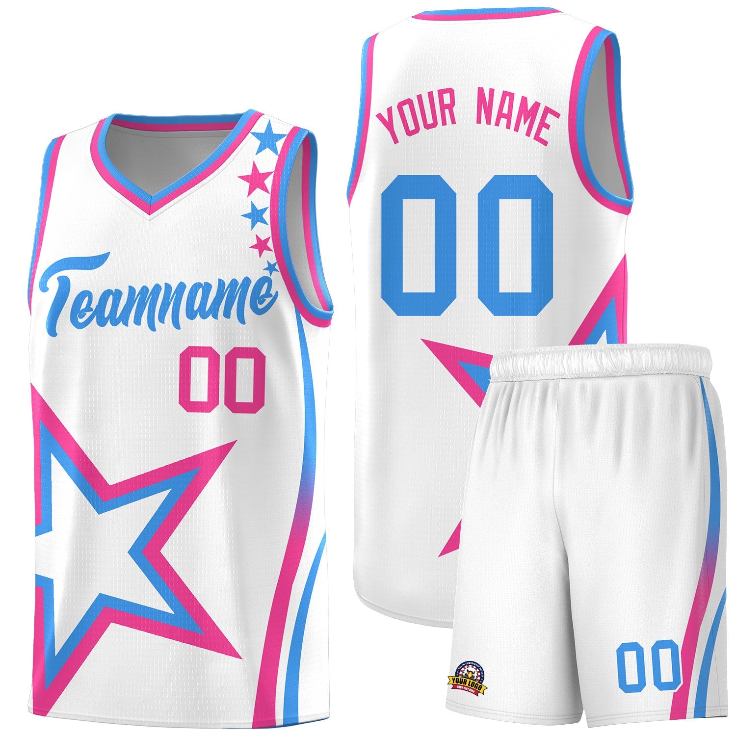Custom White Shoulder Stars Graffiti Pattern Sets Basketball Jersey