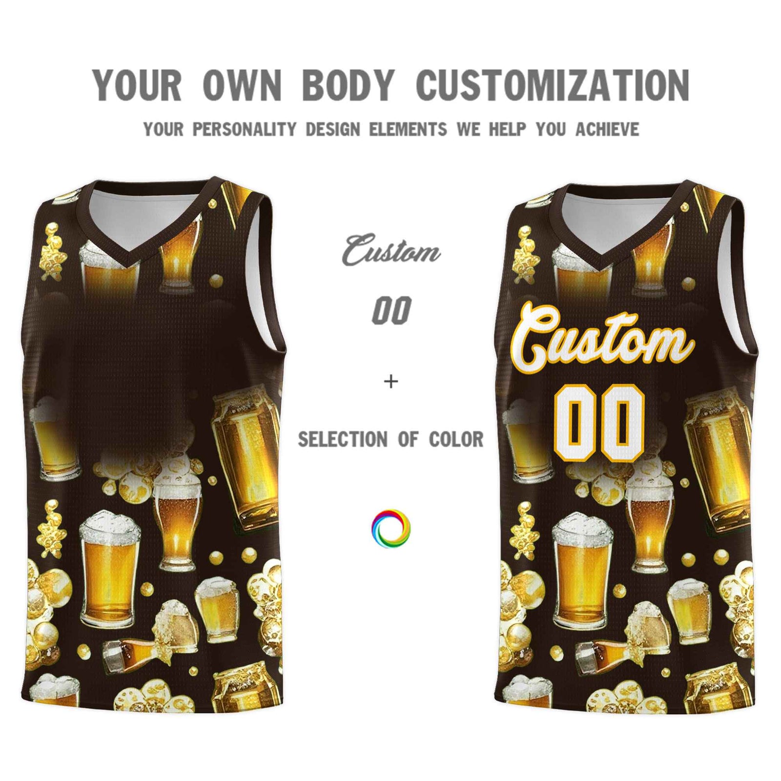 Custom Brown National Beer Day Personalized Beer Bubble Basketball Jersey | Perfect for parties | Dye-sublimation printing | KXKSHOP