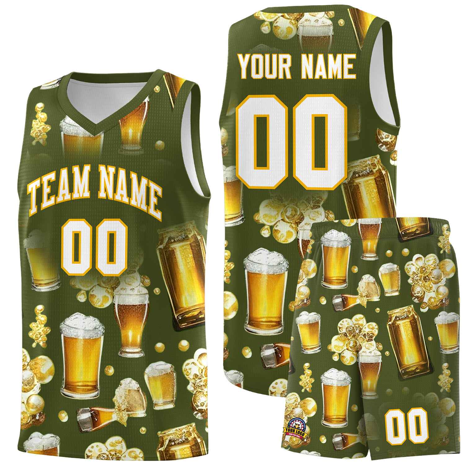 Custom Olive National Beer Day Personalized Beer Bubble Basketball Jersey | Perfect for parties | Dye-sublimation printing | KXKSHOP