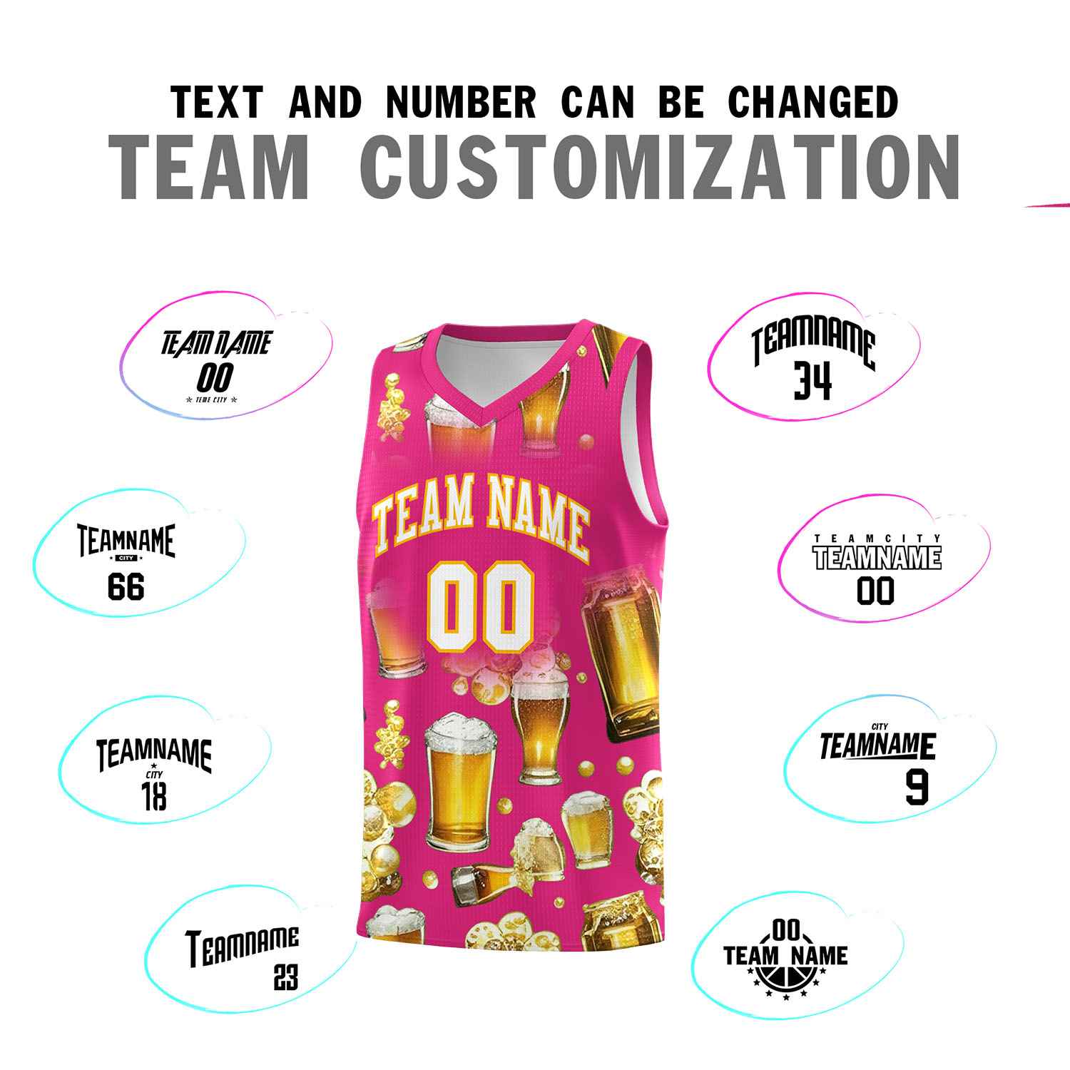 Custom Rose Red National Beer Day Personalized Beer Bubble Basketball Jersey | Perfect for parties | Dye-sublimation printing | KXKSHOP