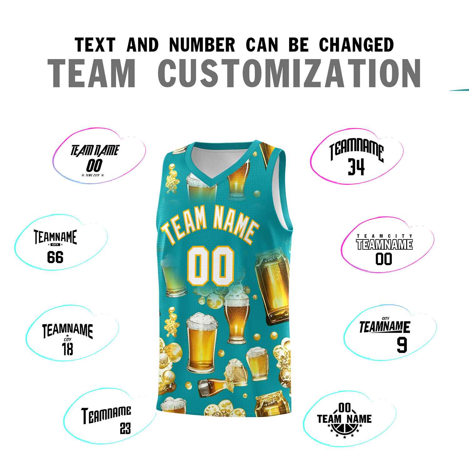Custom Teal National Beer Day Personalized Beer Bubble Basketball Jersey | Perfect for parties | Dye-sublimation printing | KXKSHOP