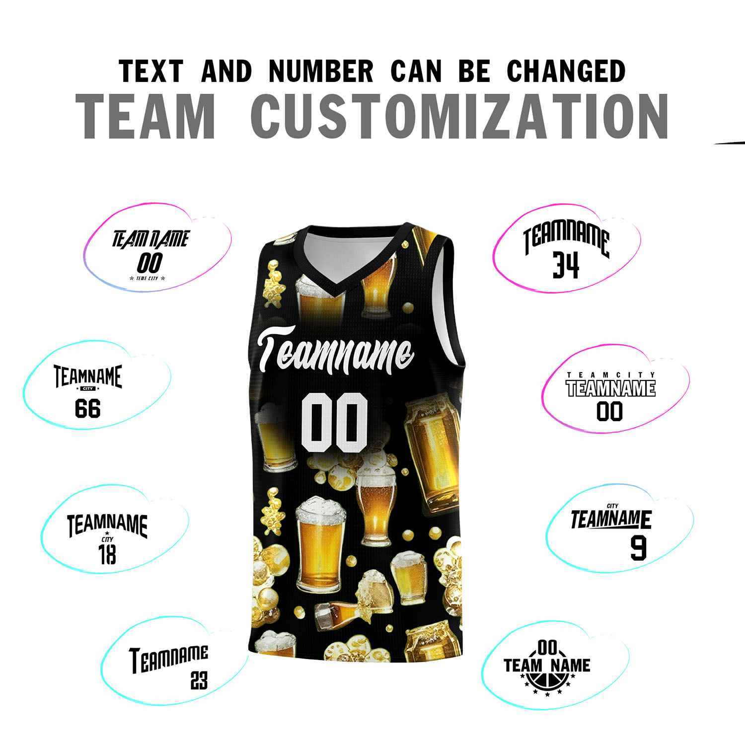 Custom Black National Beer Day Personalized Beer Bubble Basketball Jersey | Perfect for parties | Dye-sublimation printing | KXKSHOP